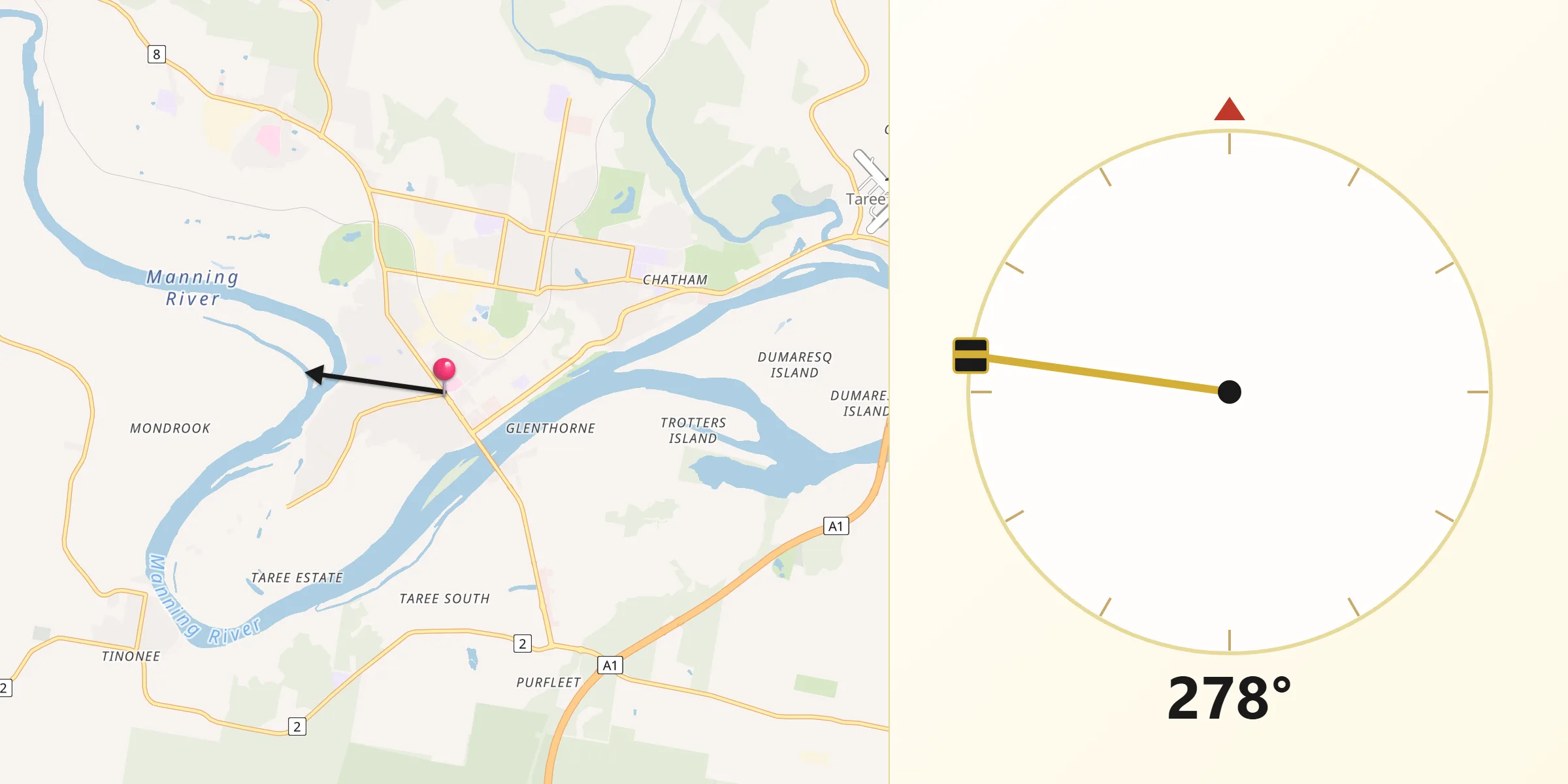 Qibla Direction from Taree