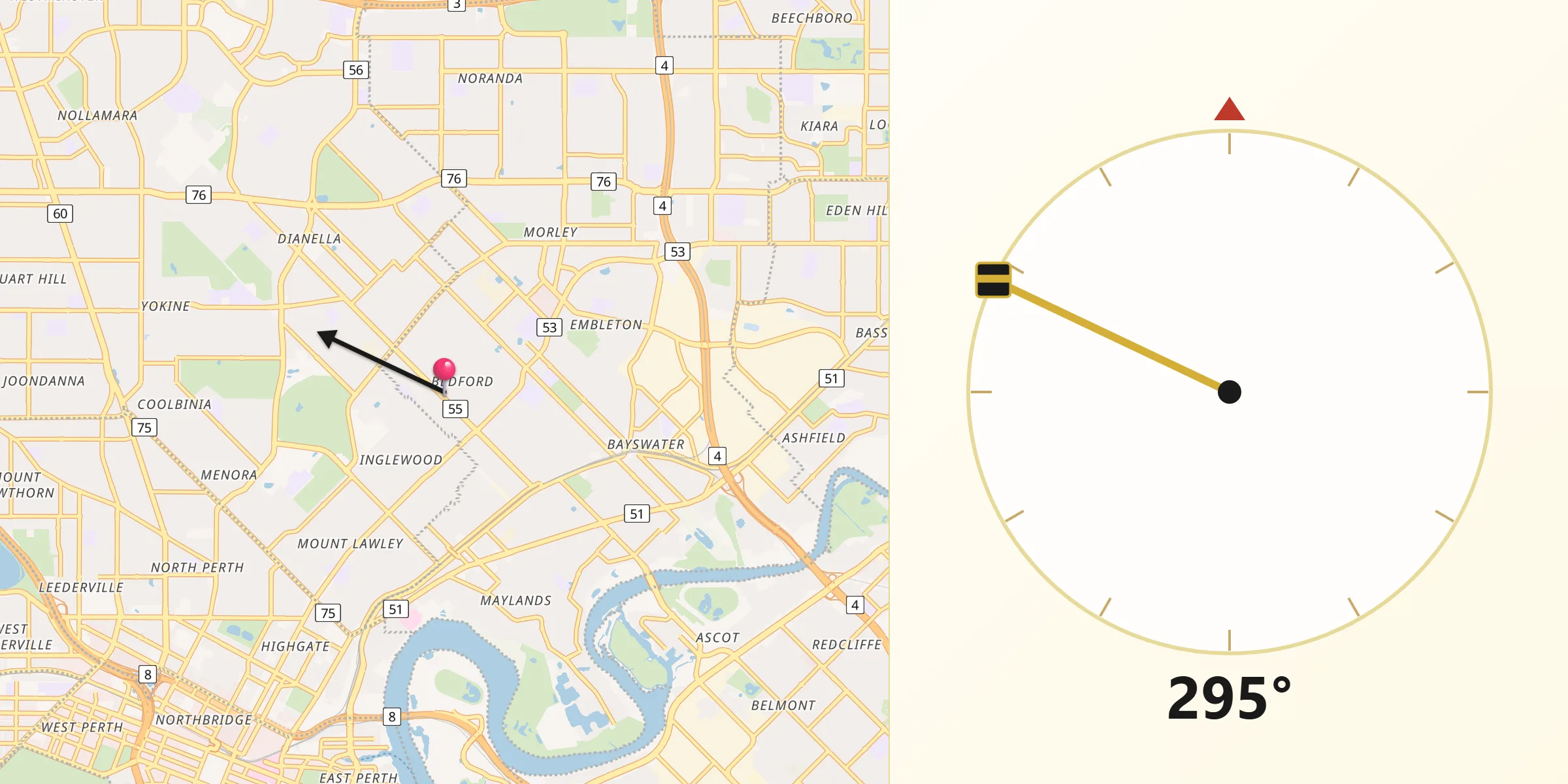 Qibla Direction from Bedford