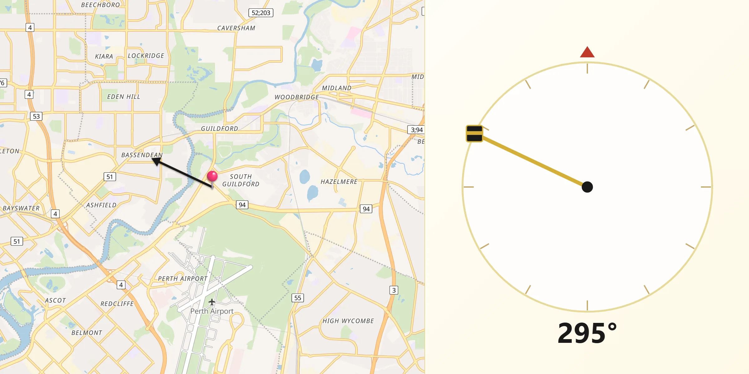 Qibla Direction from South Guildford