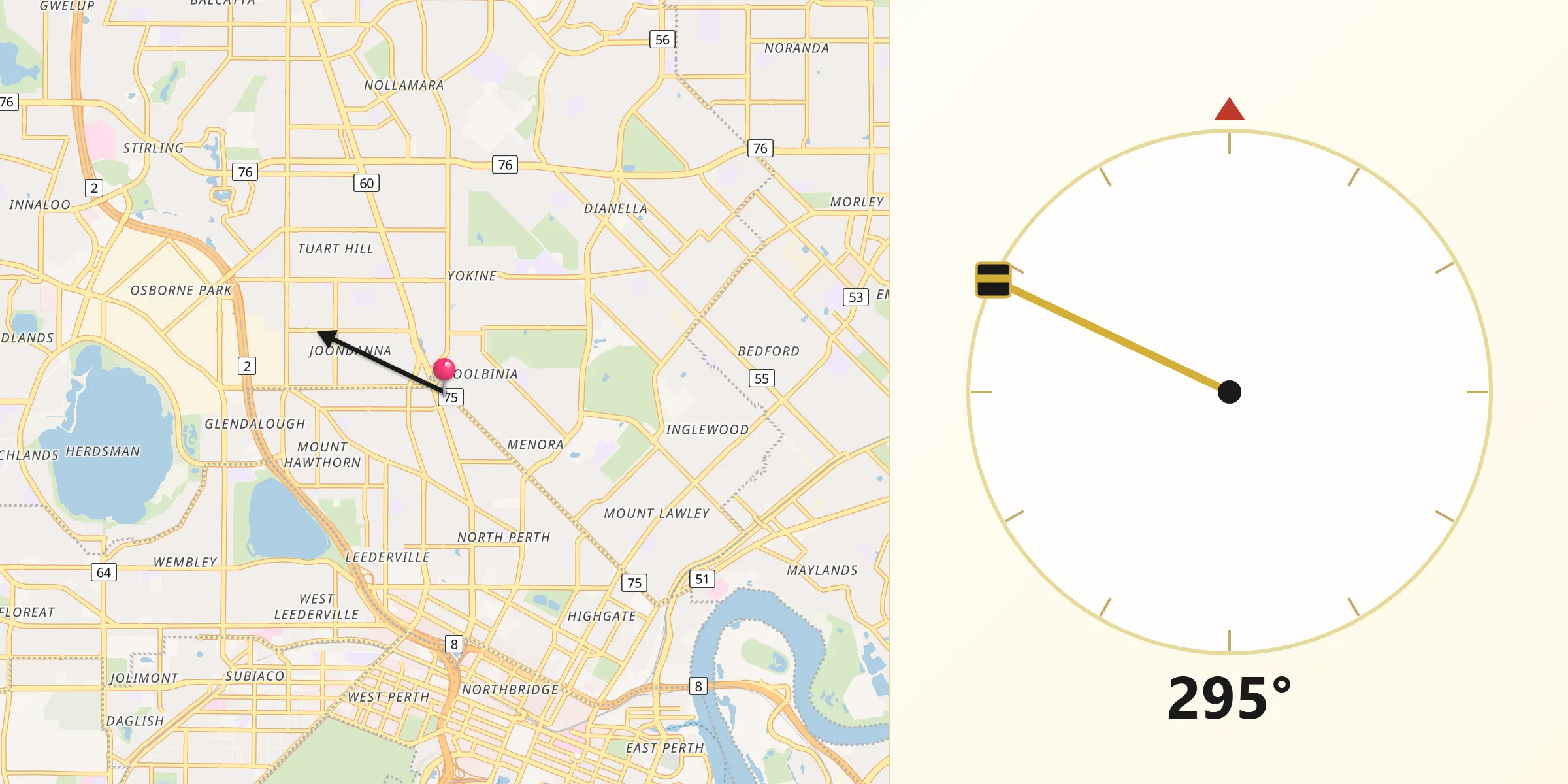 Qibla Direction from Coolbinia