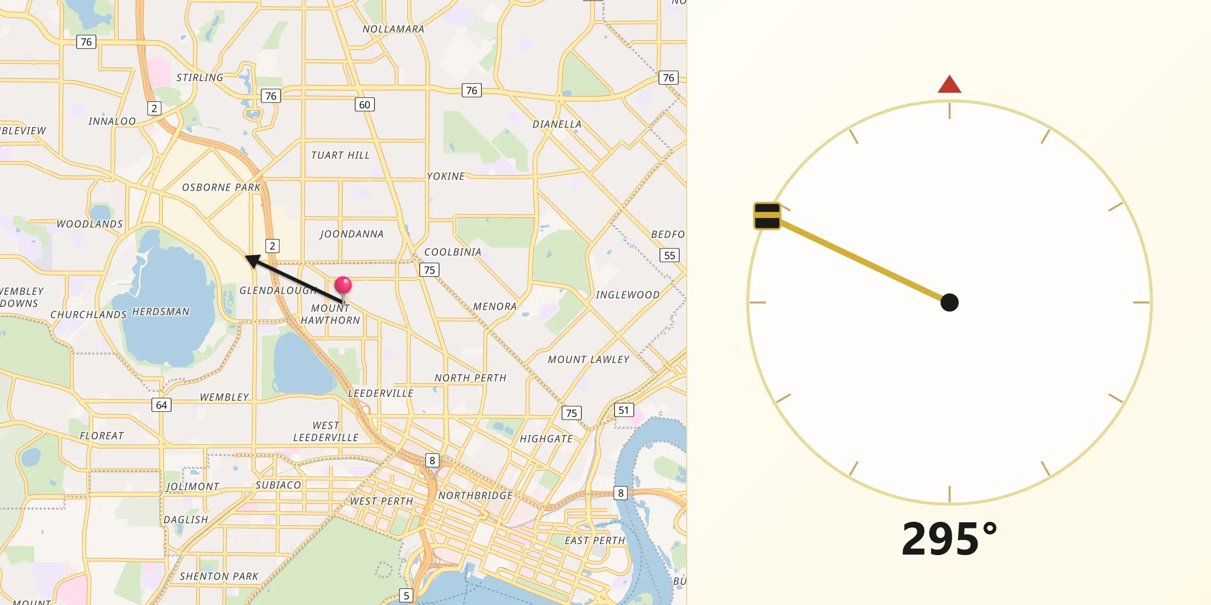 Qibla Direction from Mount Hawthorn