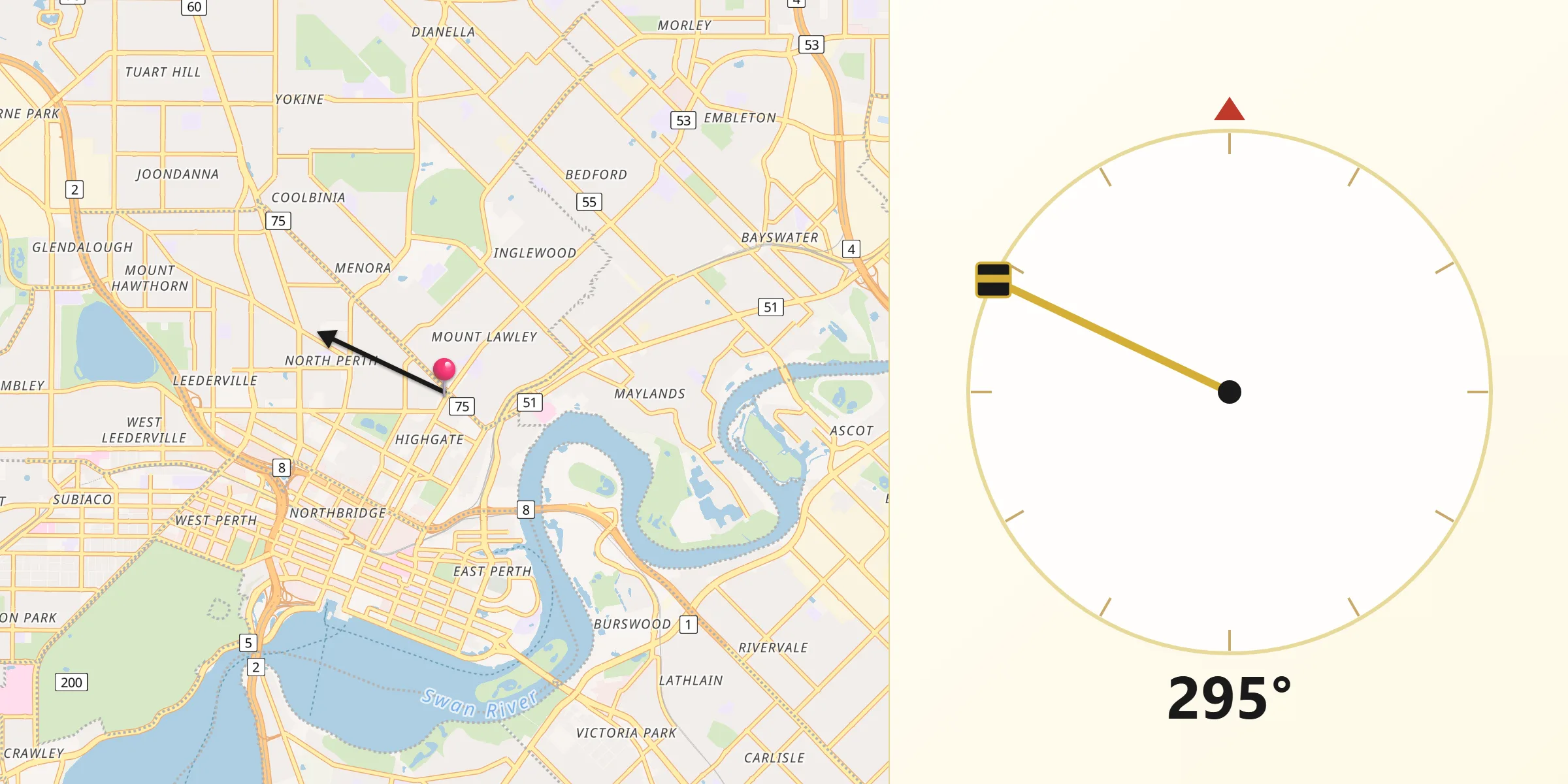 Qibla Direction from Mount Lawley