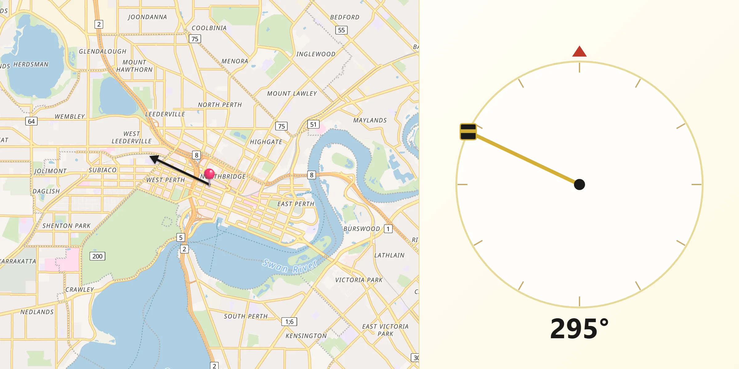 Qibla Direction from City of Perth