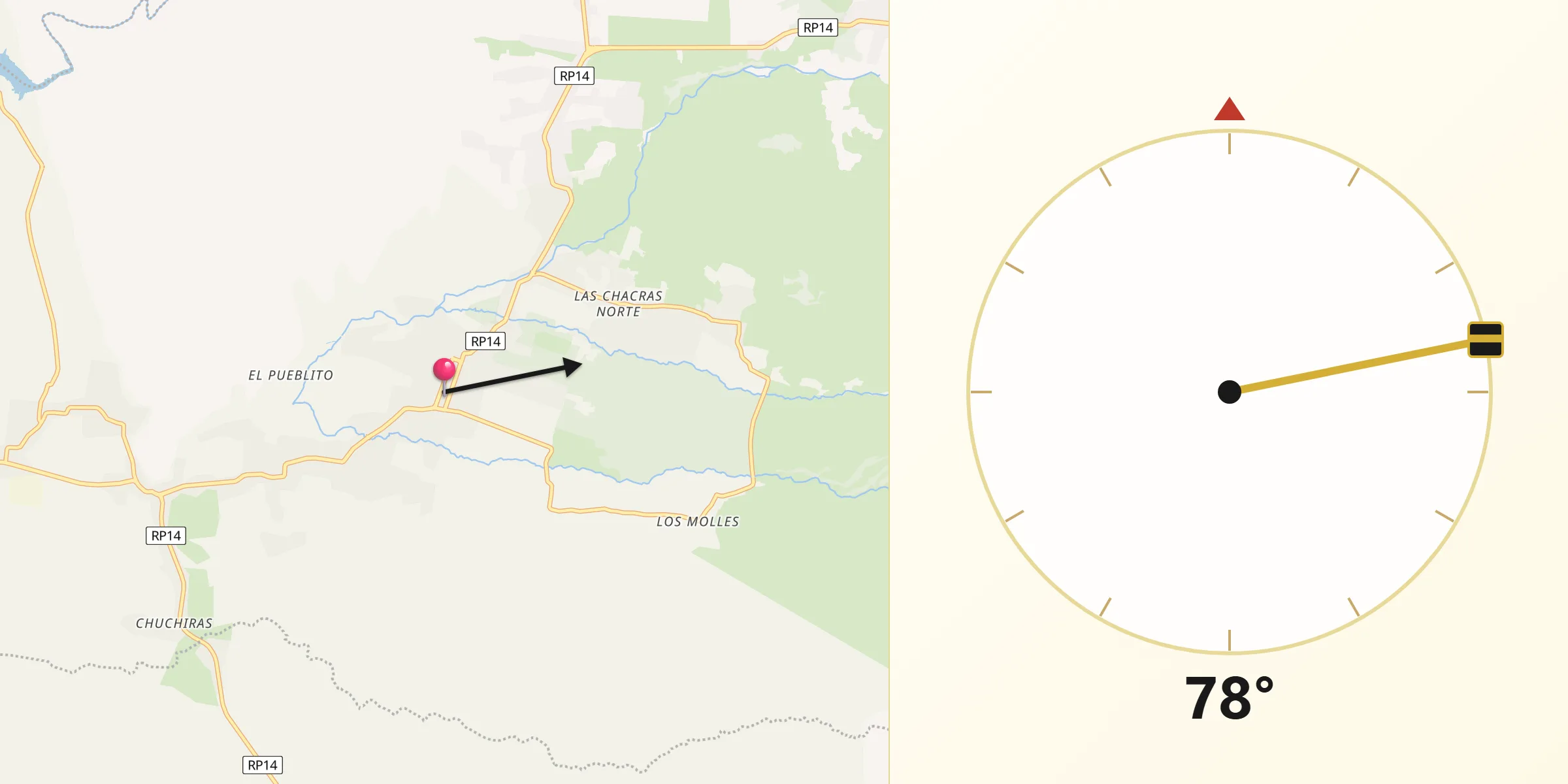 Dirección de la Qibla desde Villa Las Rosas
