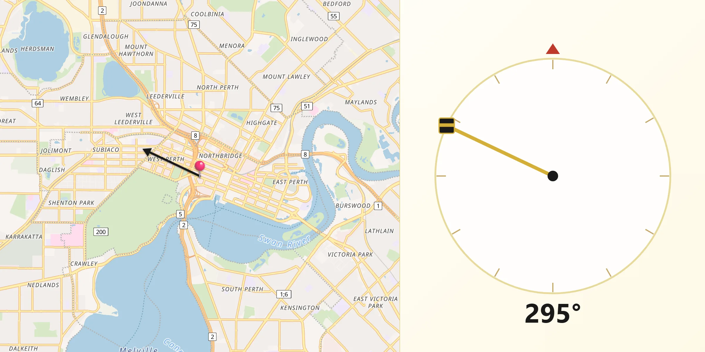 Qibla Direction from Perth city centre