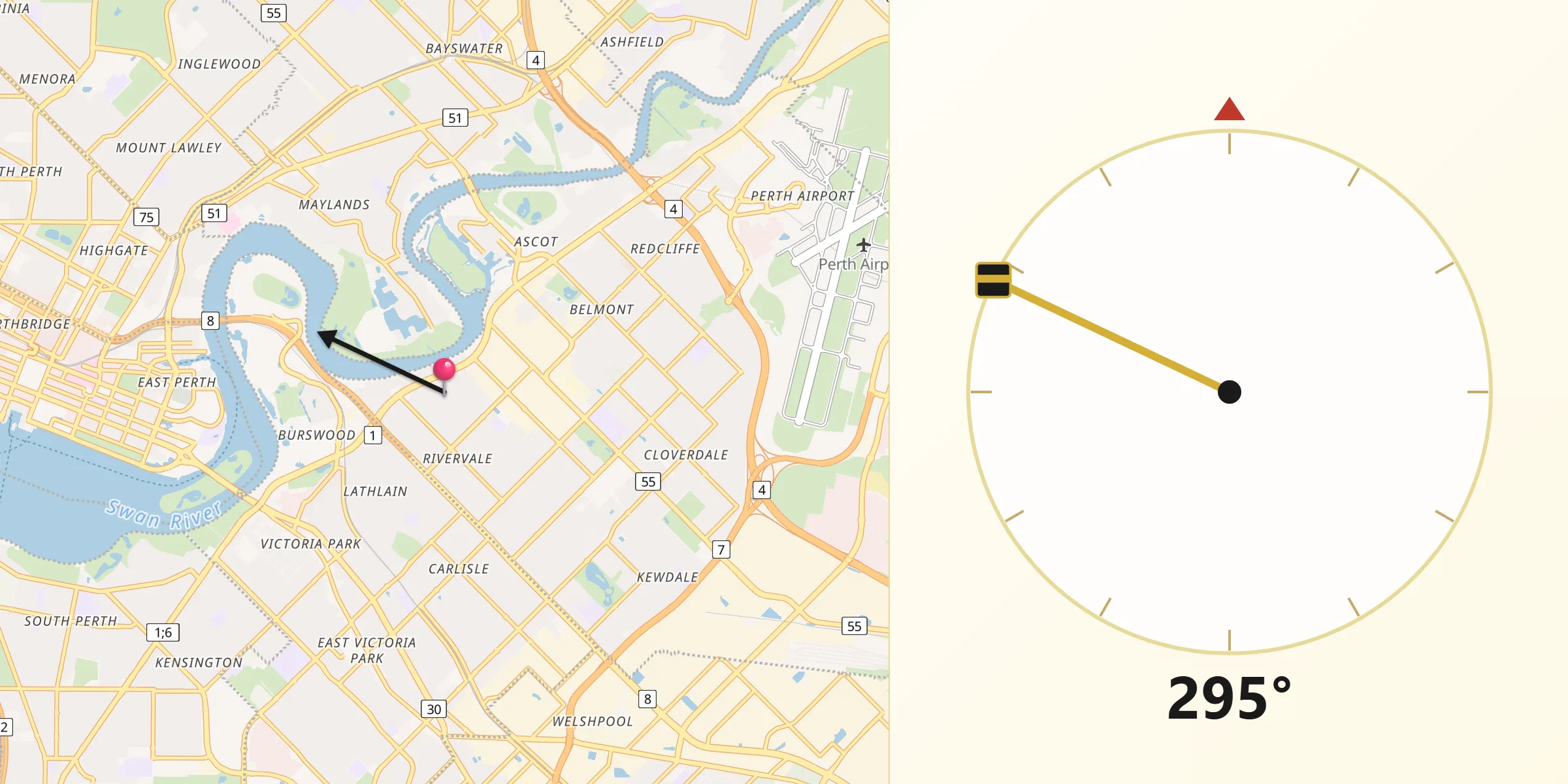 Qibla Direction from Rivervale