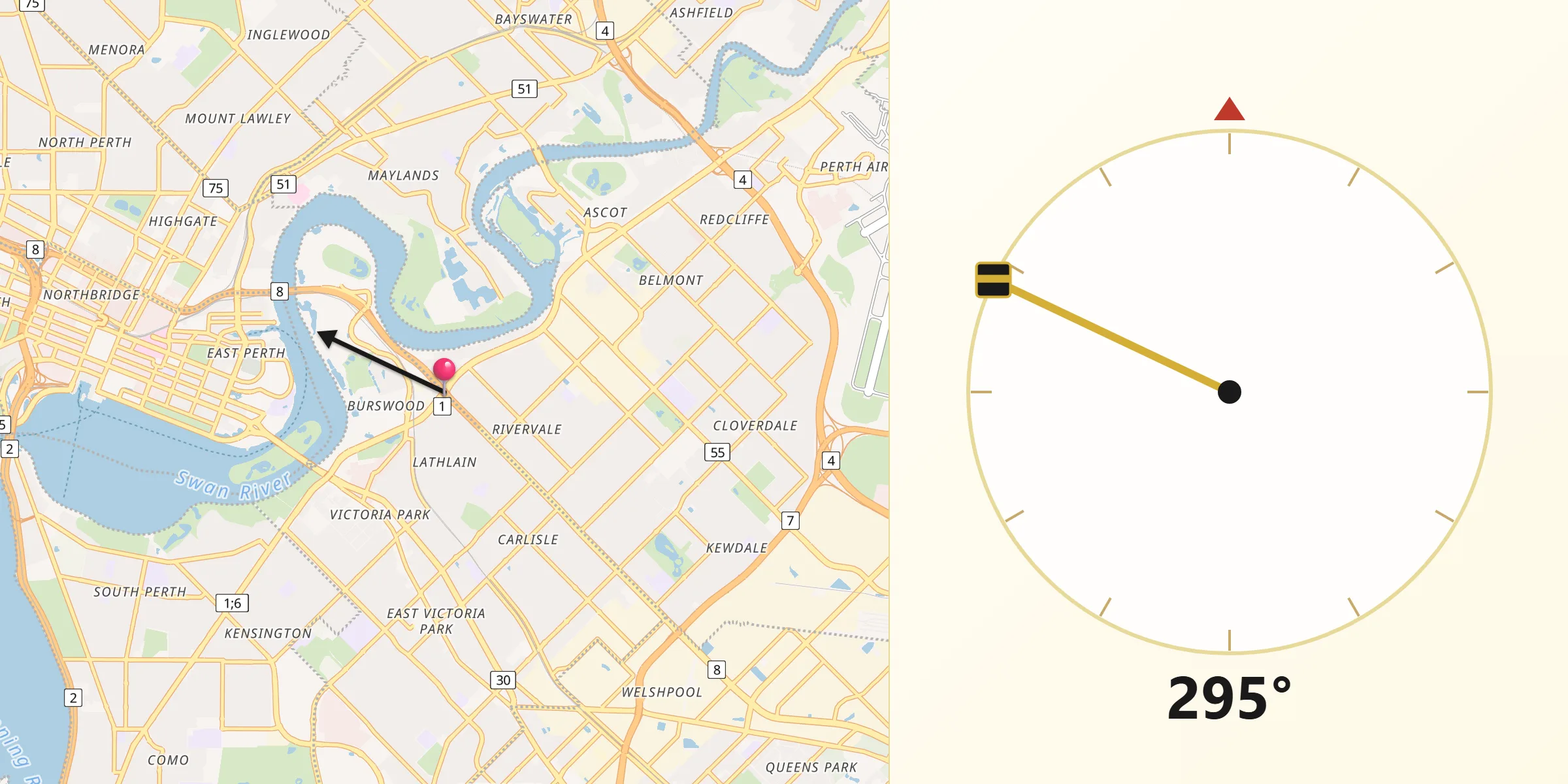 Qibla Direction from Burswood