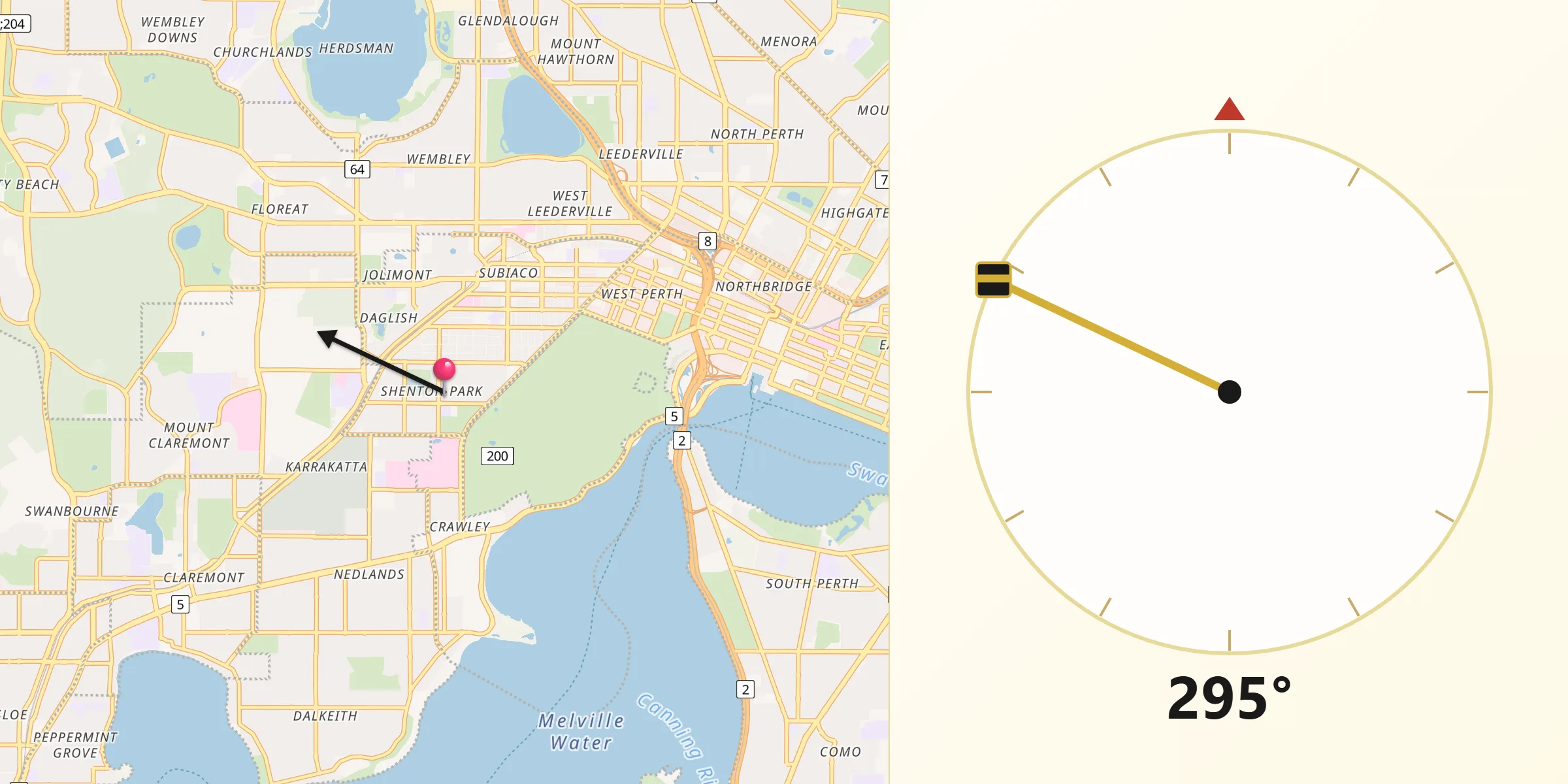 Qibla Direction from Subiaco