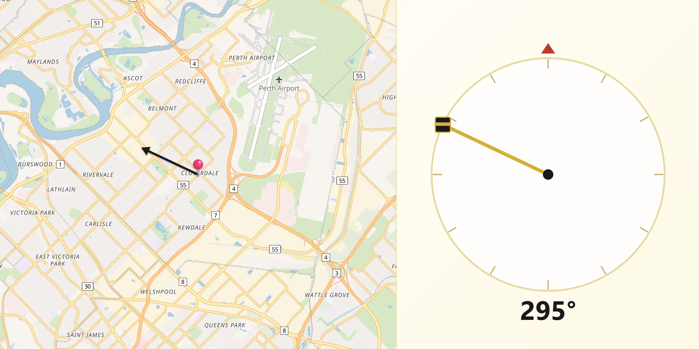 Qibla Direction from Cloverdale