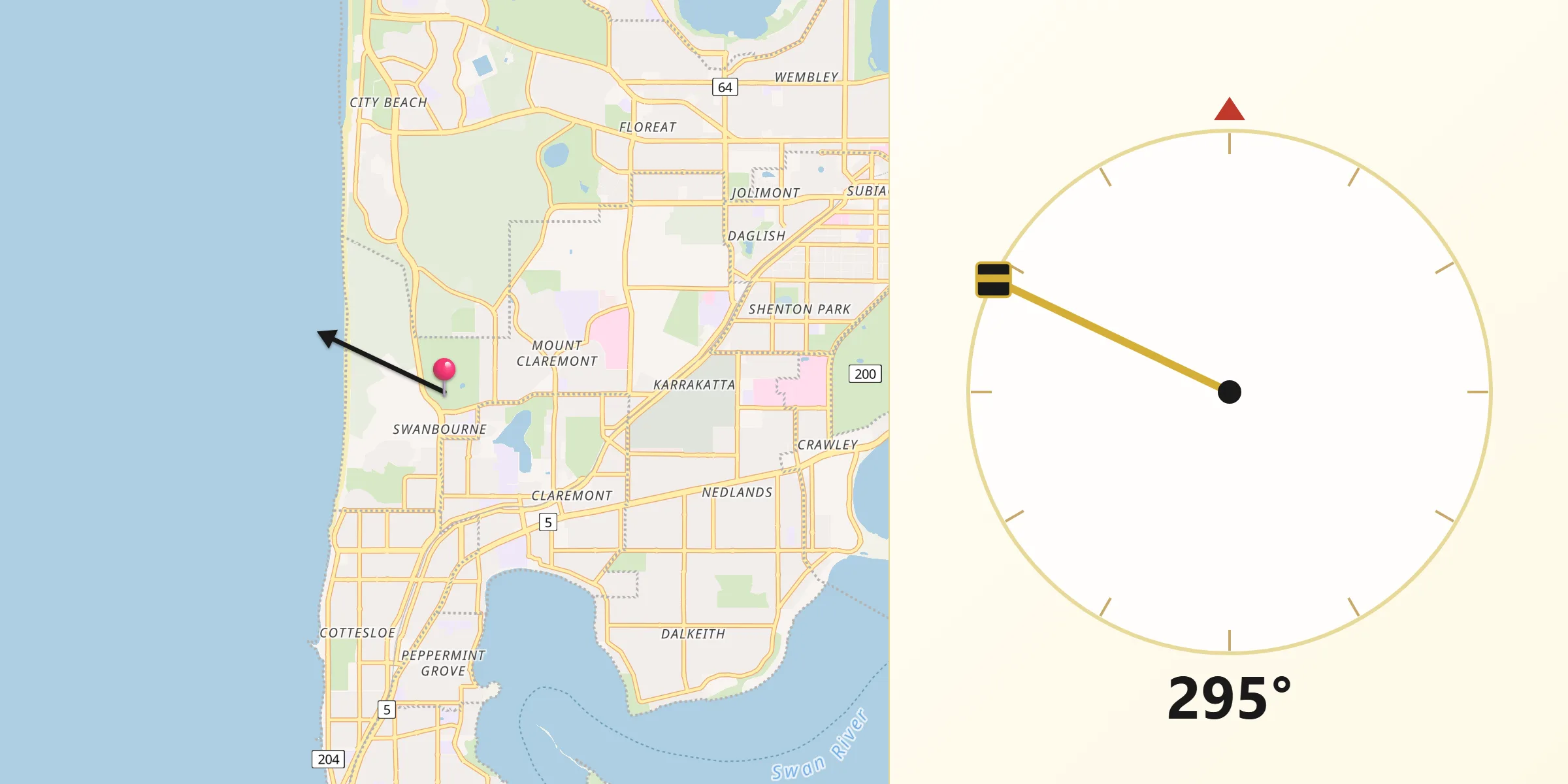 Qibla Direction from Swanbourne