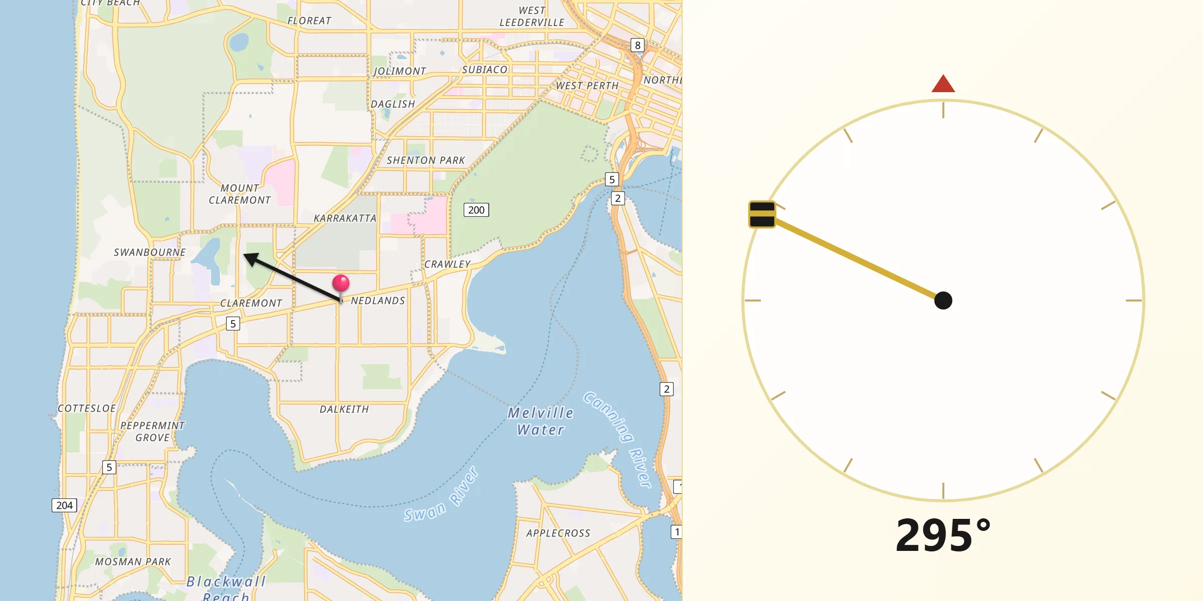 Qibla Direction from Nedlands