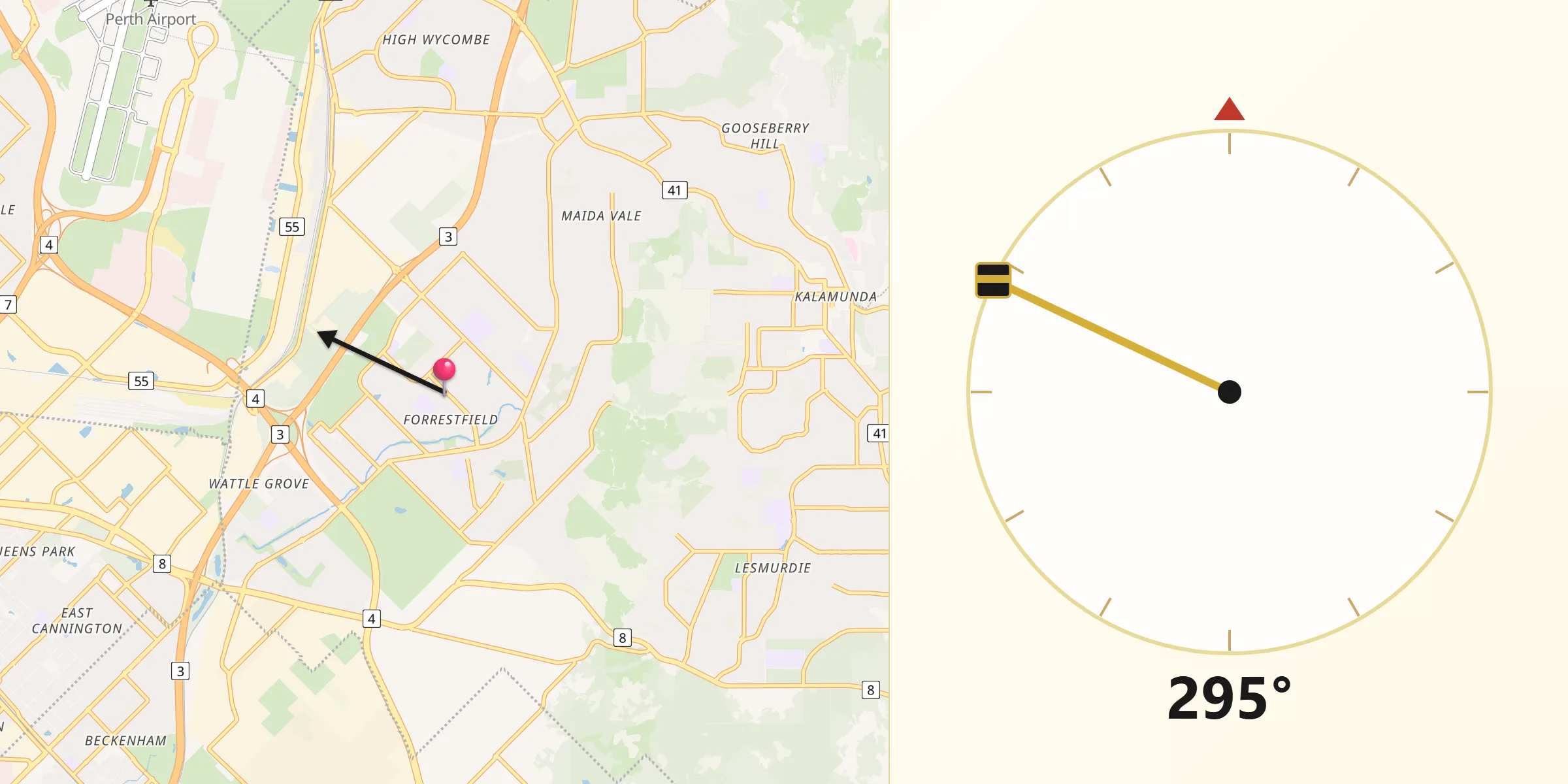 Qibla Direction from Forrestfield
