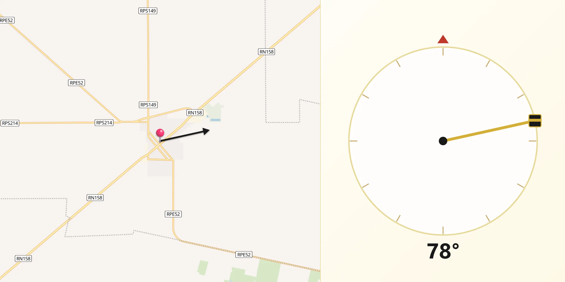 Dirección de la Qibla desde Pozo del Molle