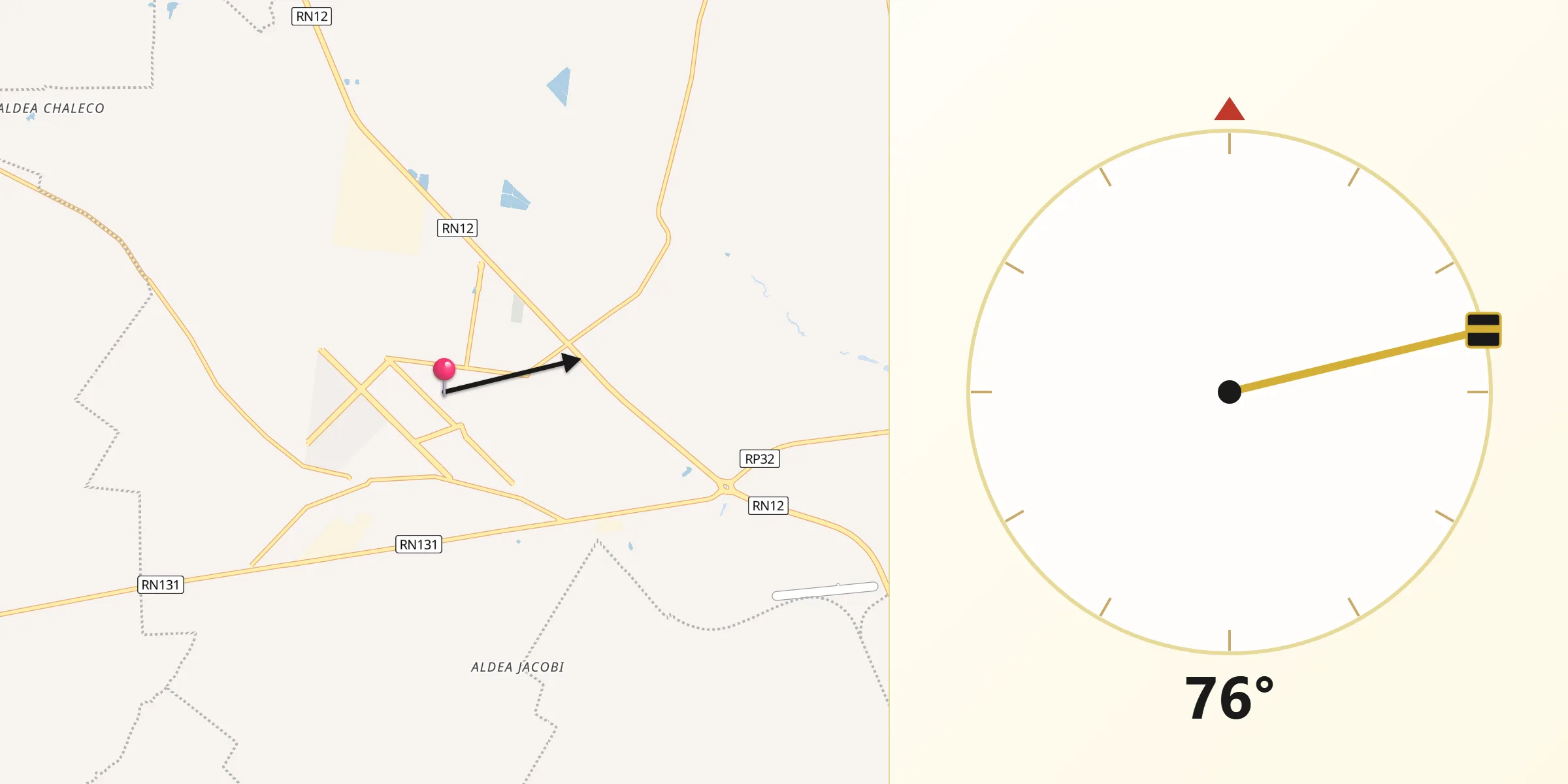 Dirección de la Qibla desde Crespo