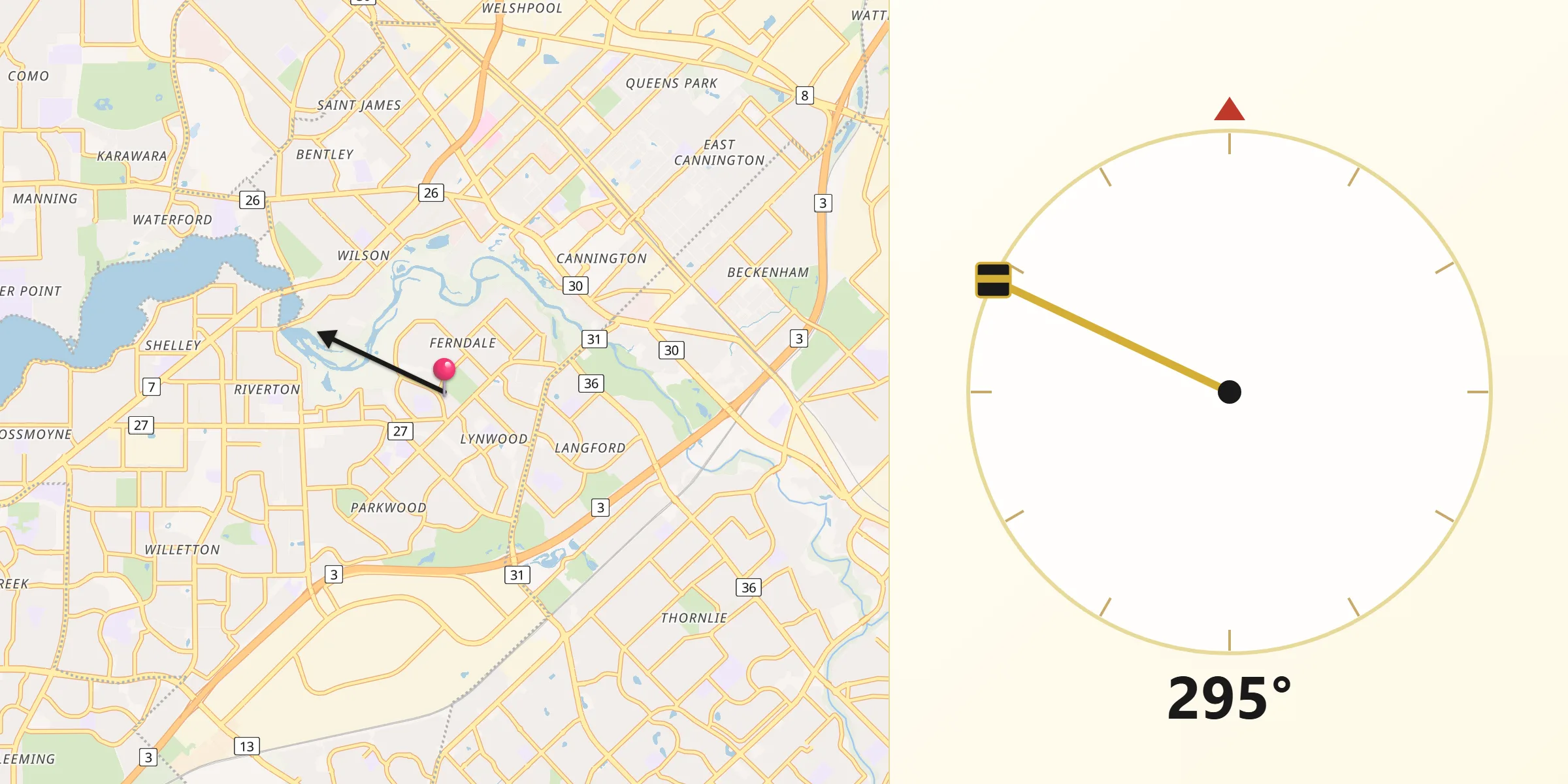 Qibla Direction from Ferndale