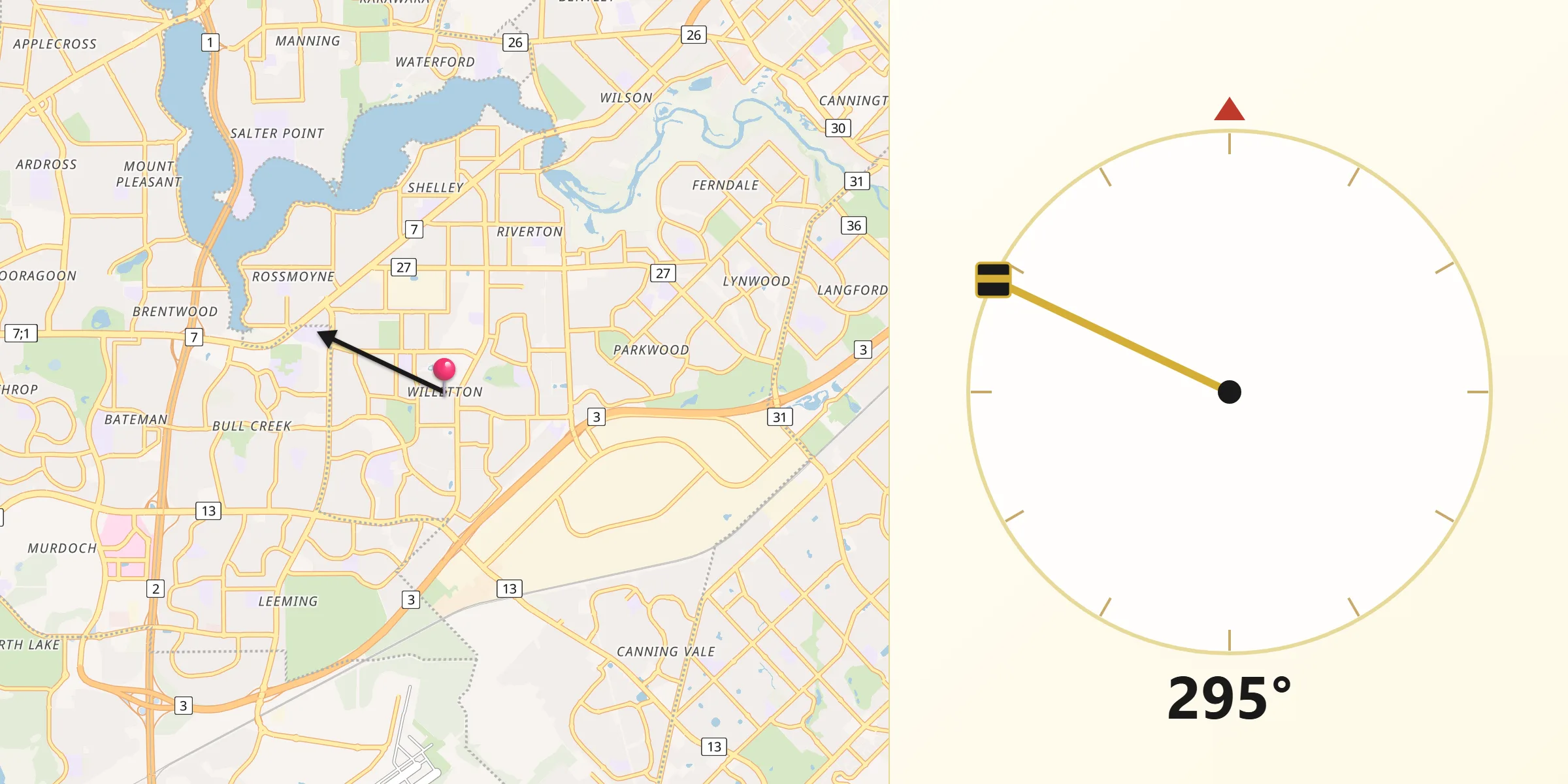 Qibla Direction from Willetton