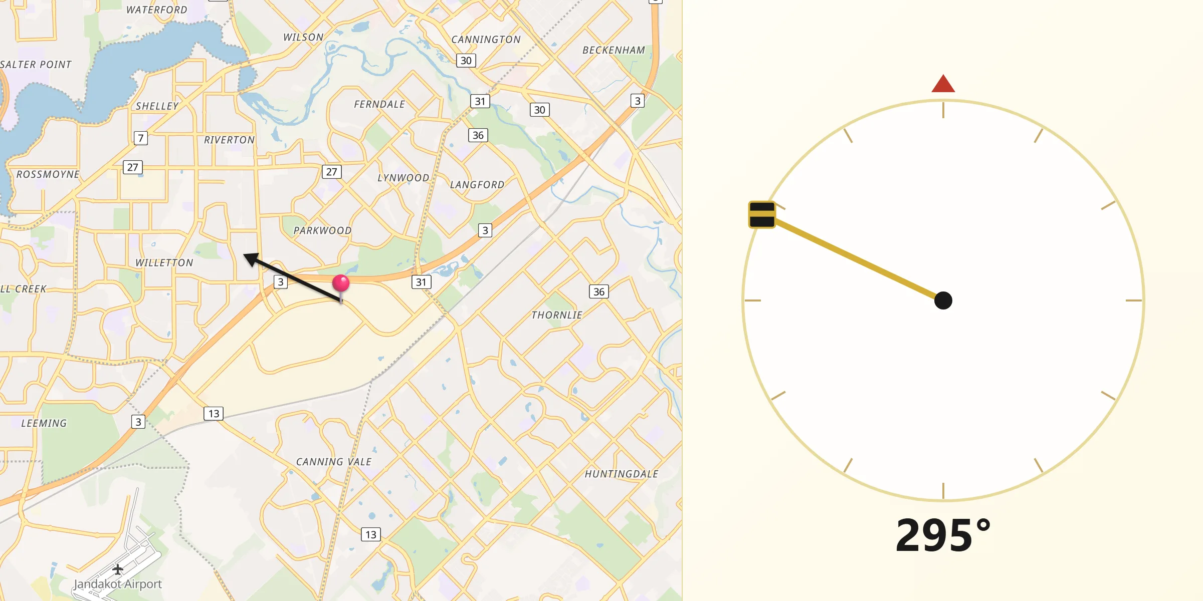 Qibla Direction from Canning Vale