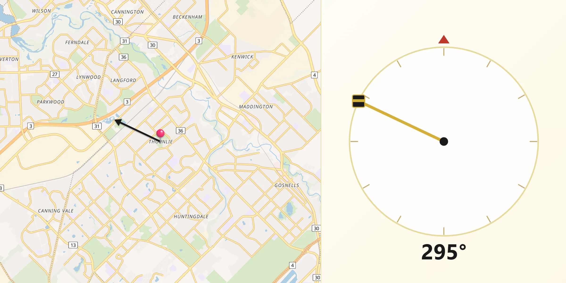 Qibla Direction from Thornlie