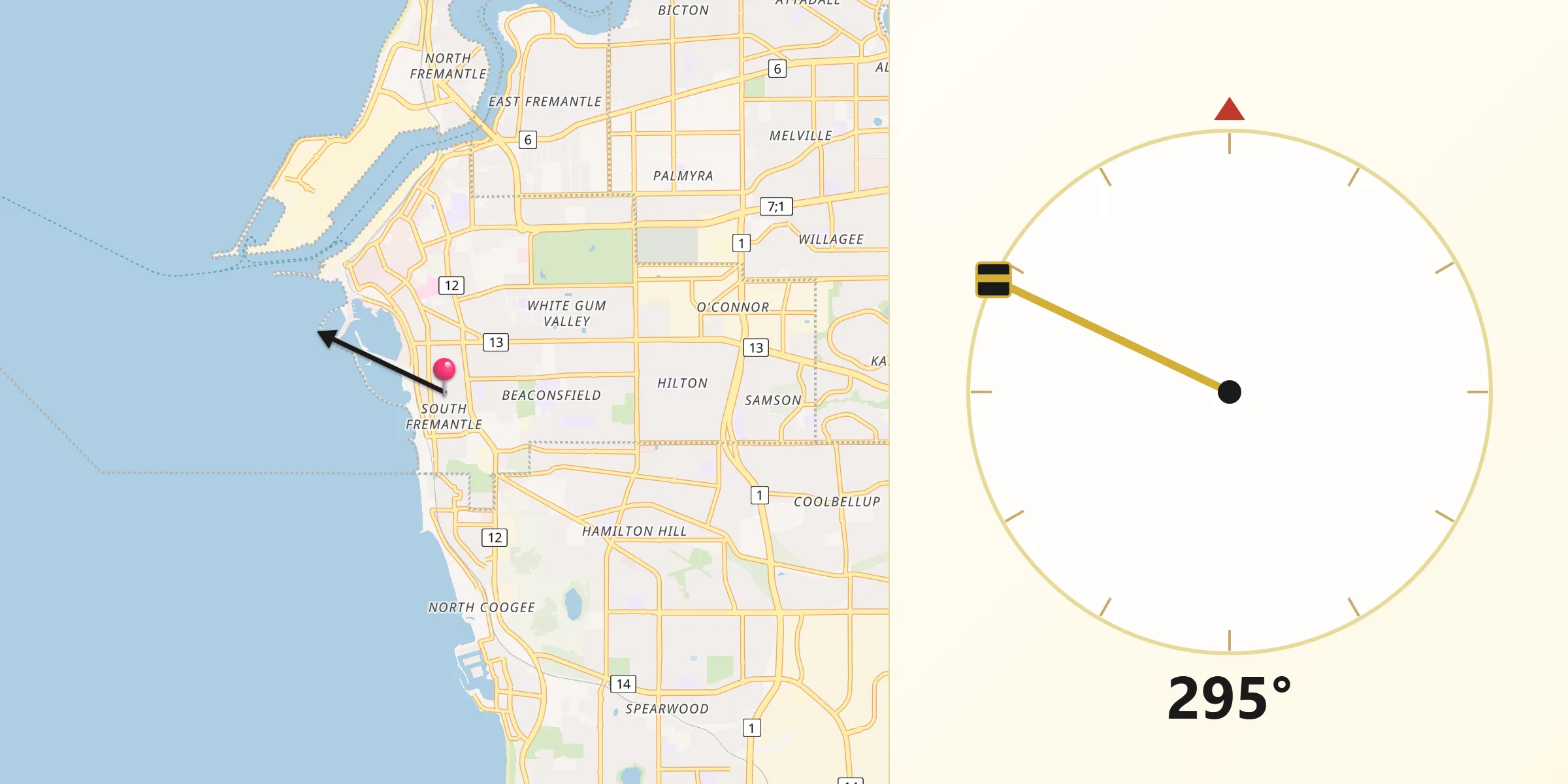 Qibla Direction from South Fremantle
