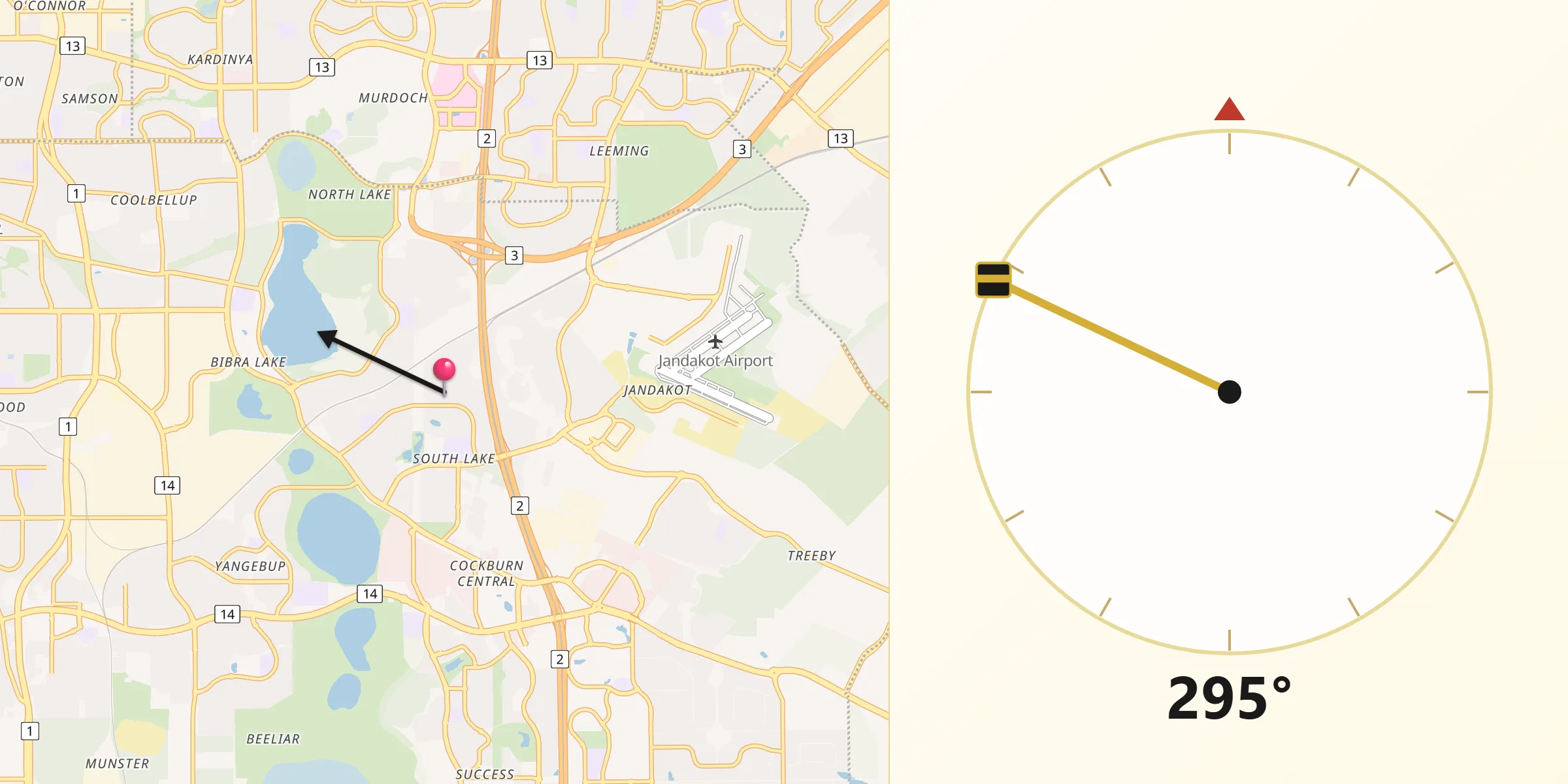 Qibla Direction from City of Cockburn