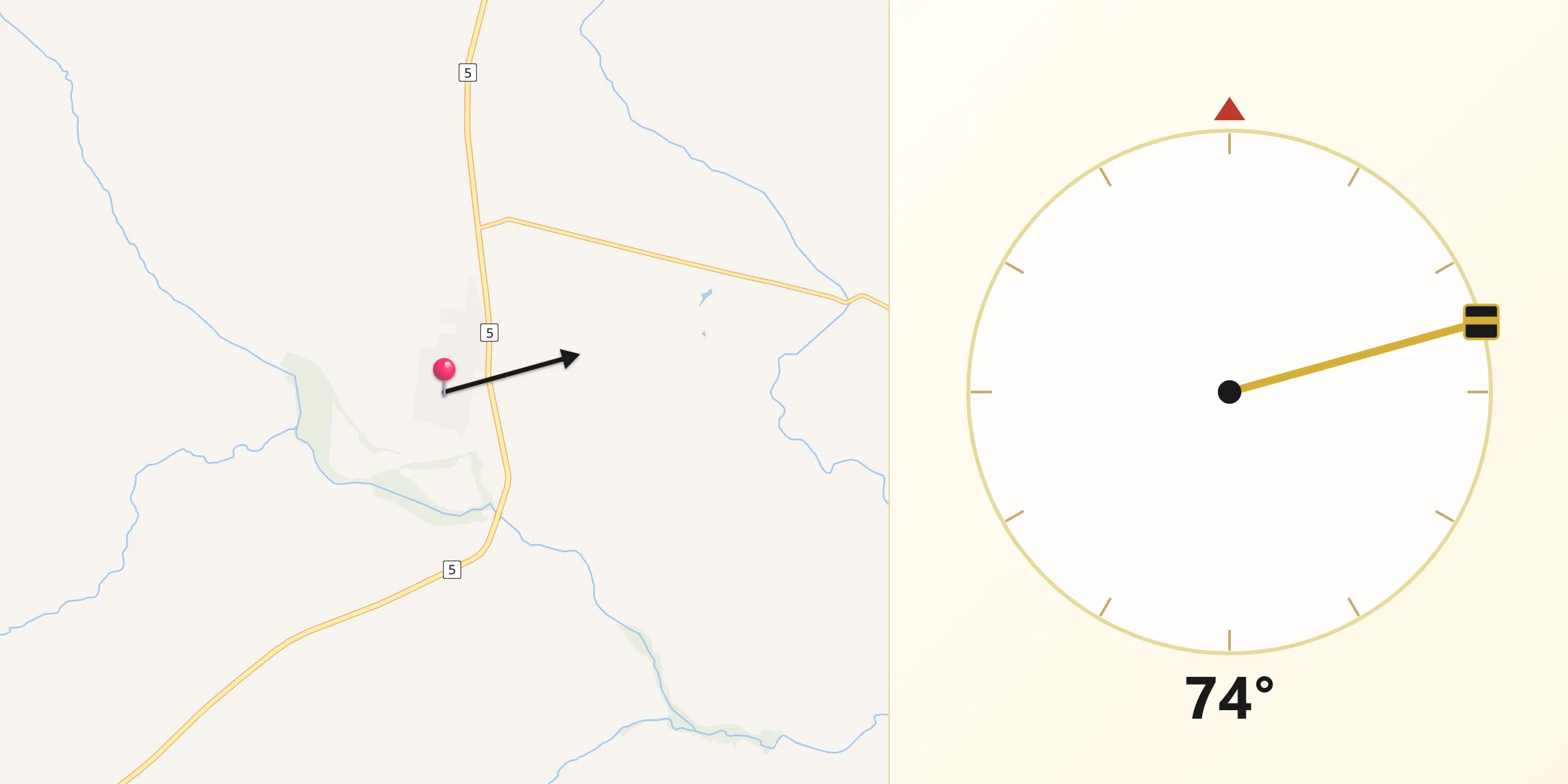 Dirección de la Qibla desde Curtina