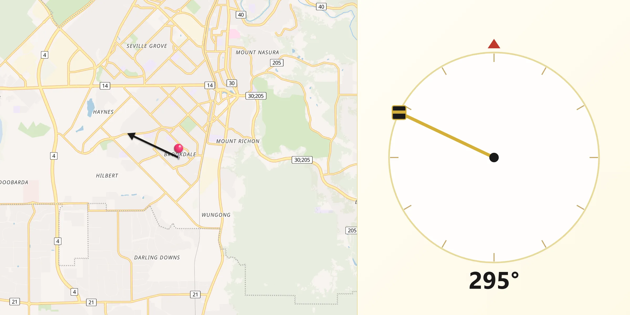 Qibla Direction from Brookdale