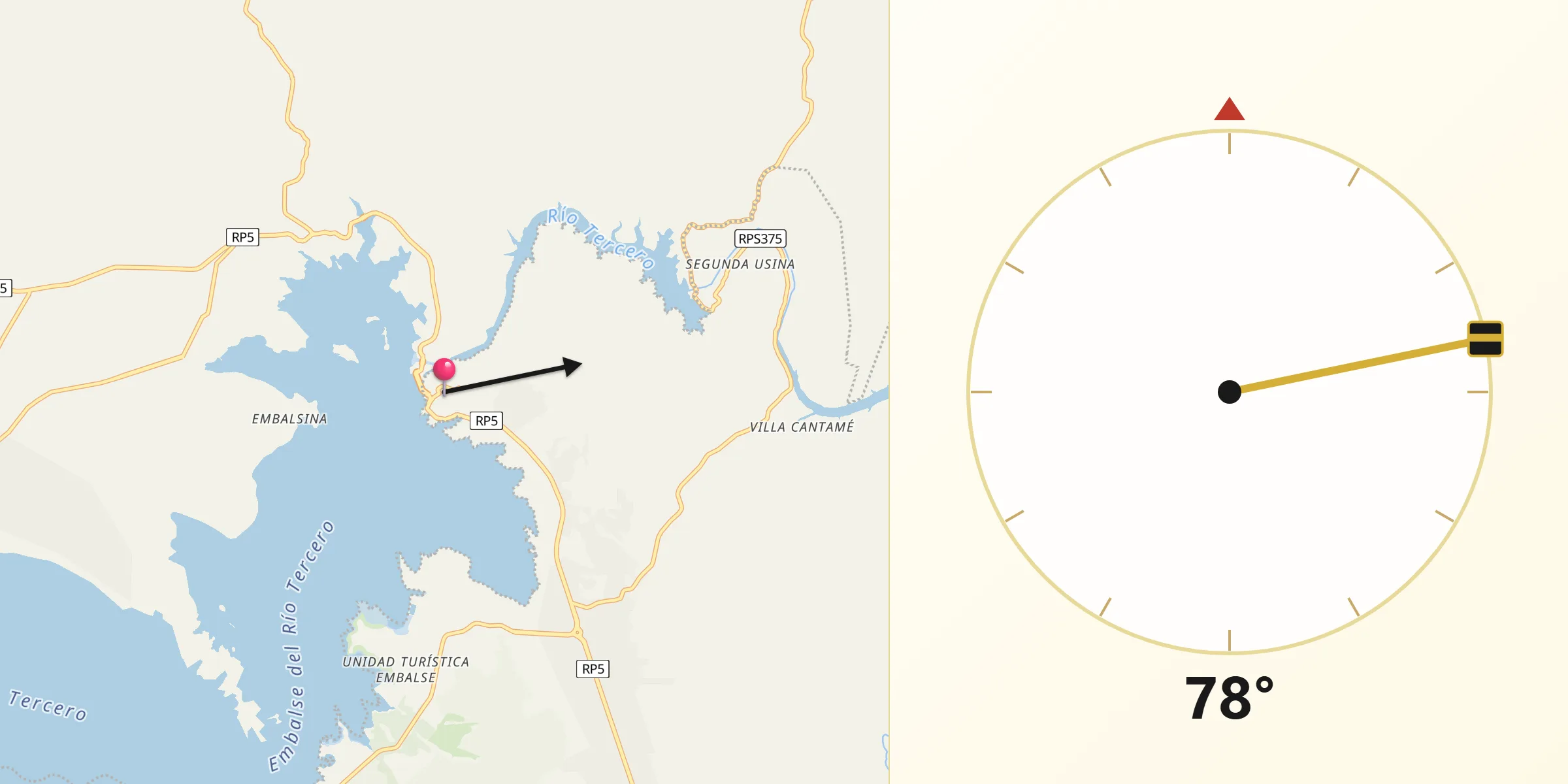 Dirección de la Qibla desde Embalse