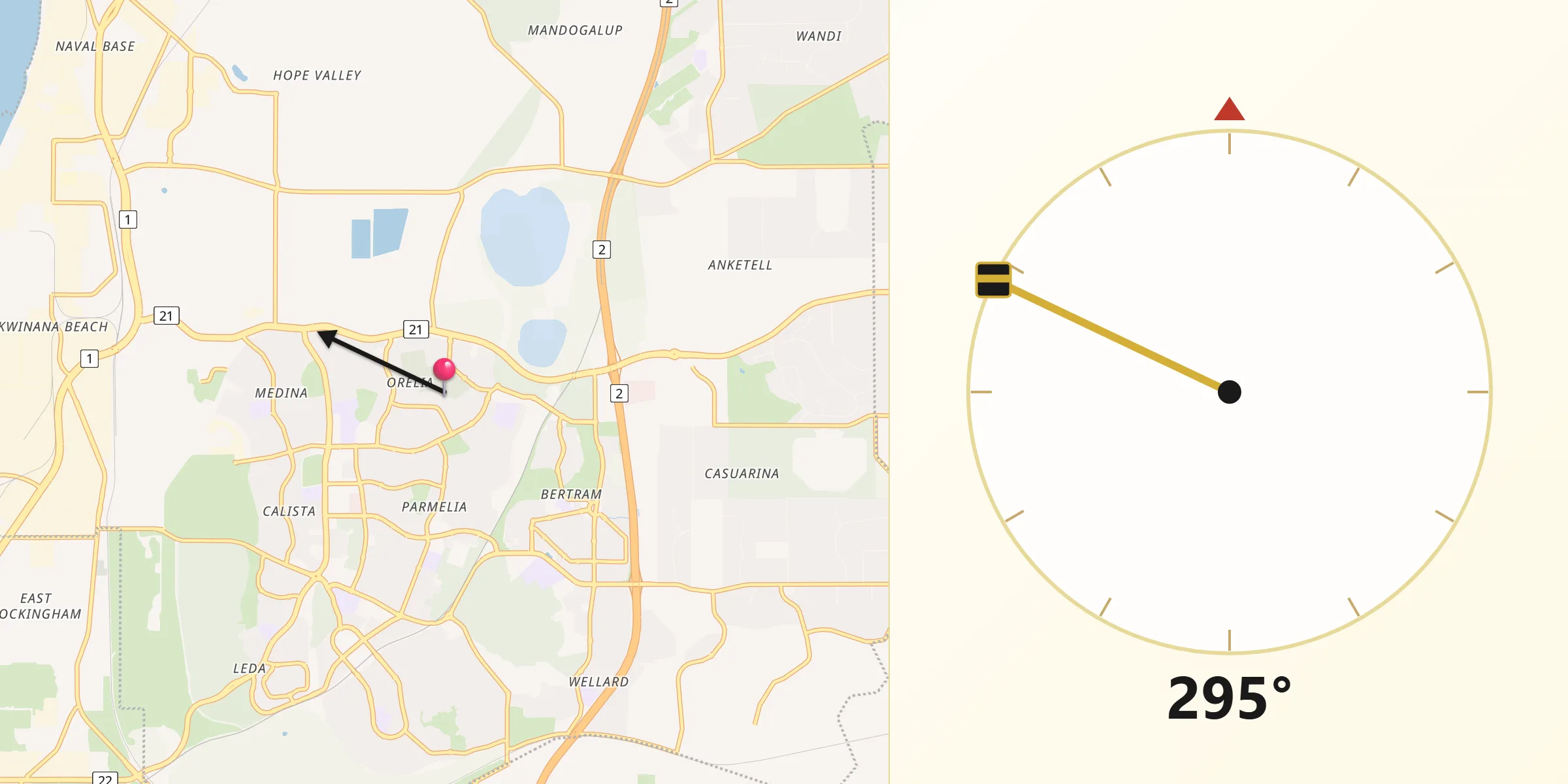 Qibla Direction from Kwinana