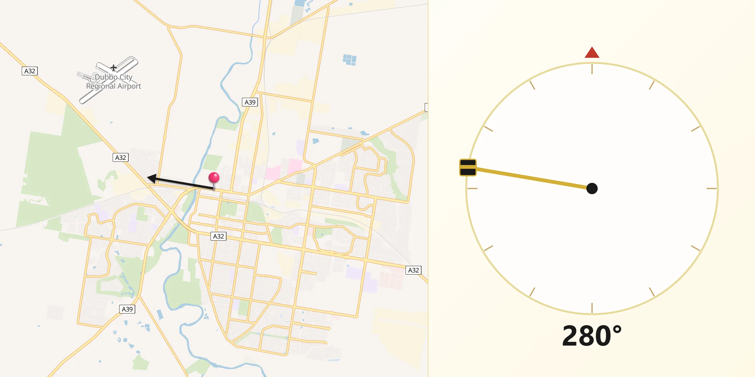 Qibla Direction from Dubbo