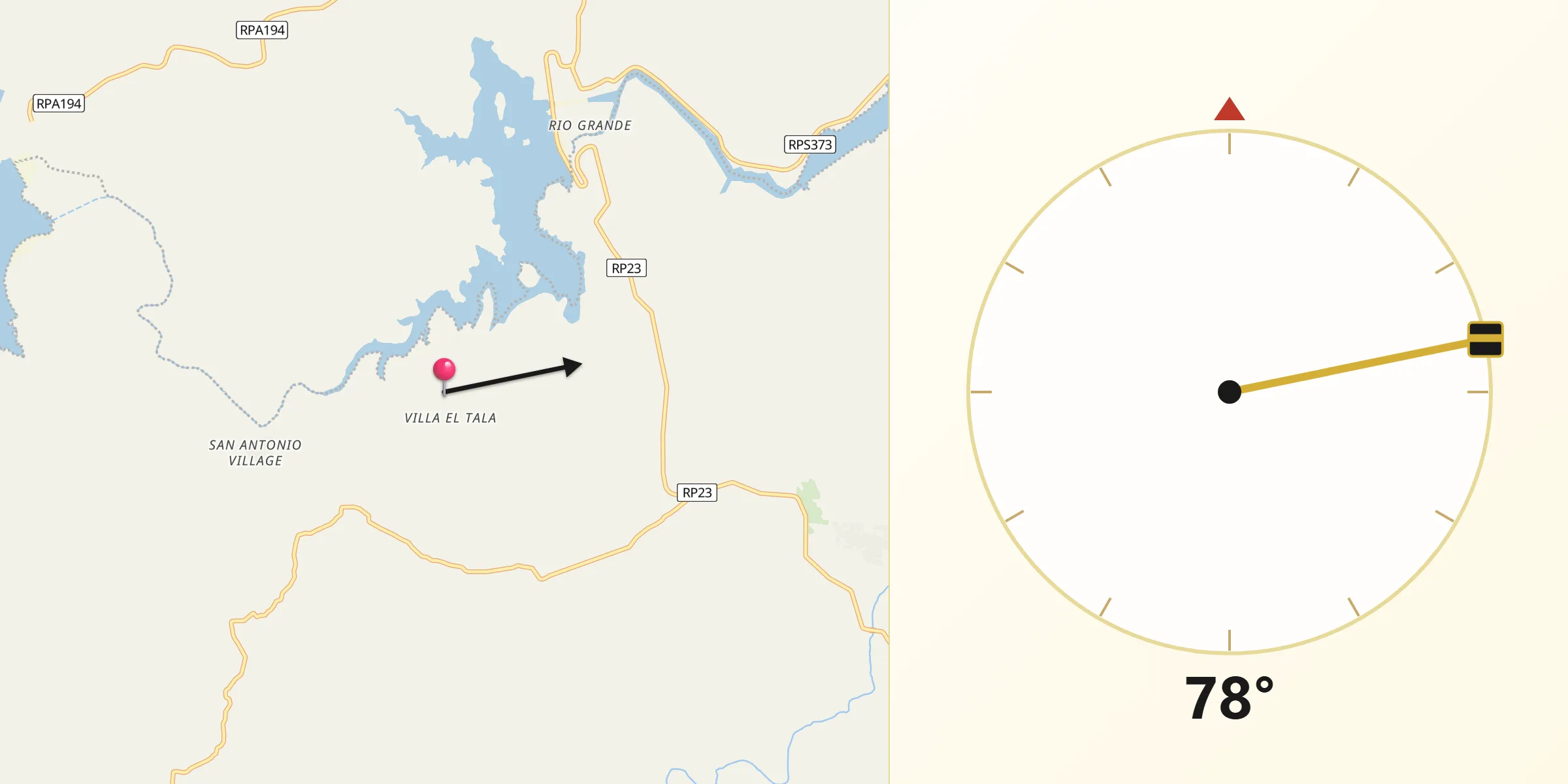 Dirección de la Qibla desde Departamento de Calamuchita