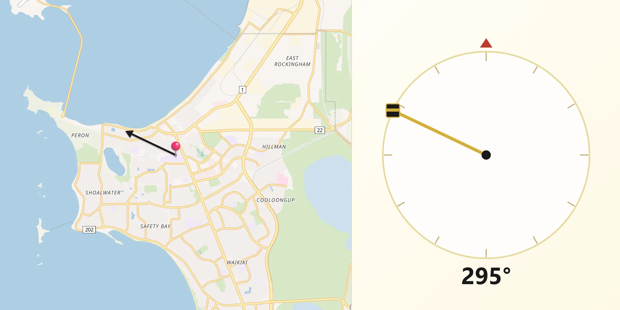 Qibla Direction from Rockingham city centre