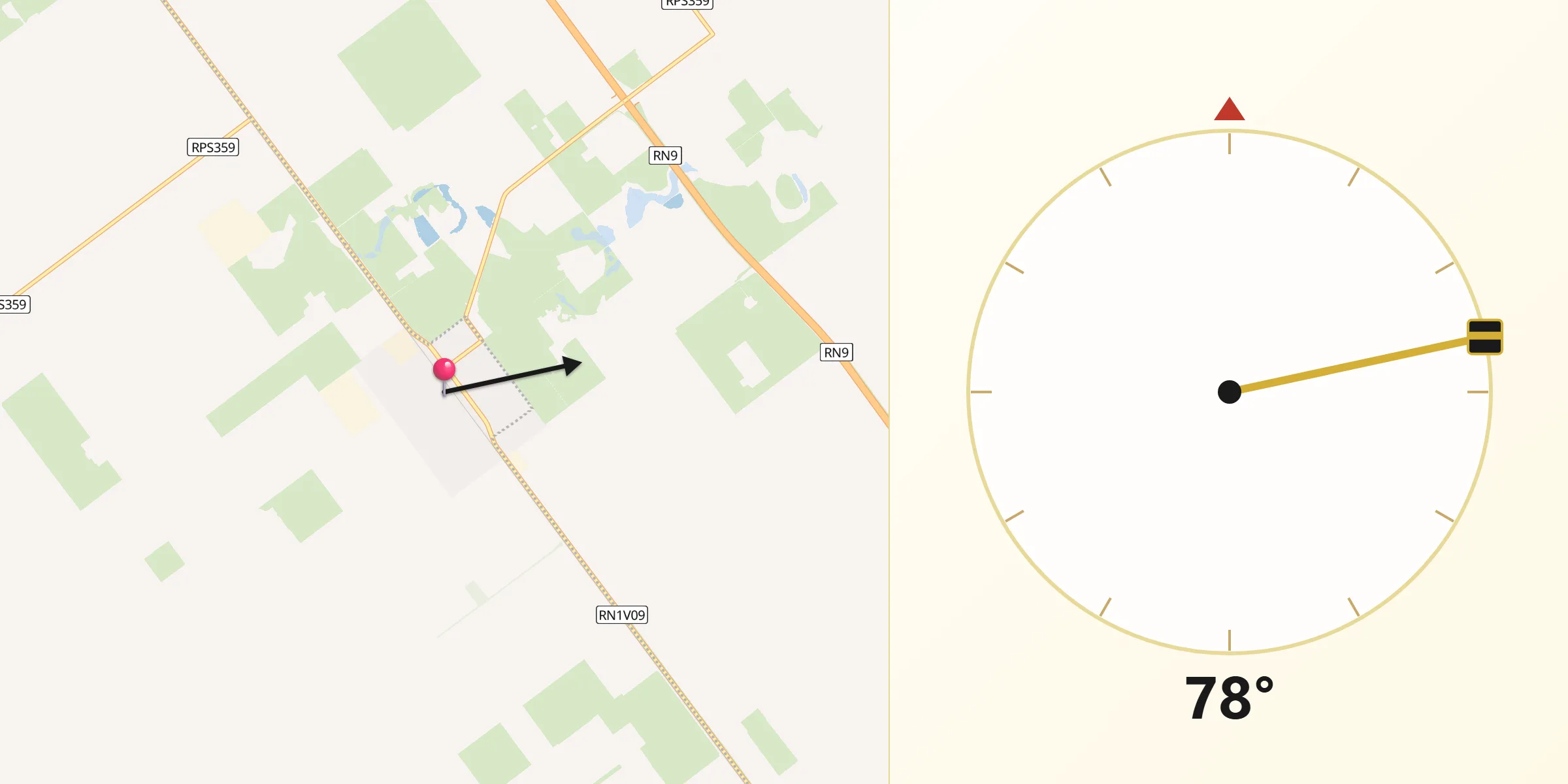 Dirección de la Qibla desde Tío Pujio