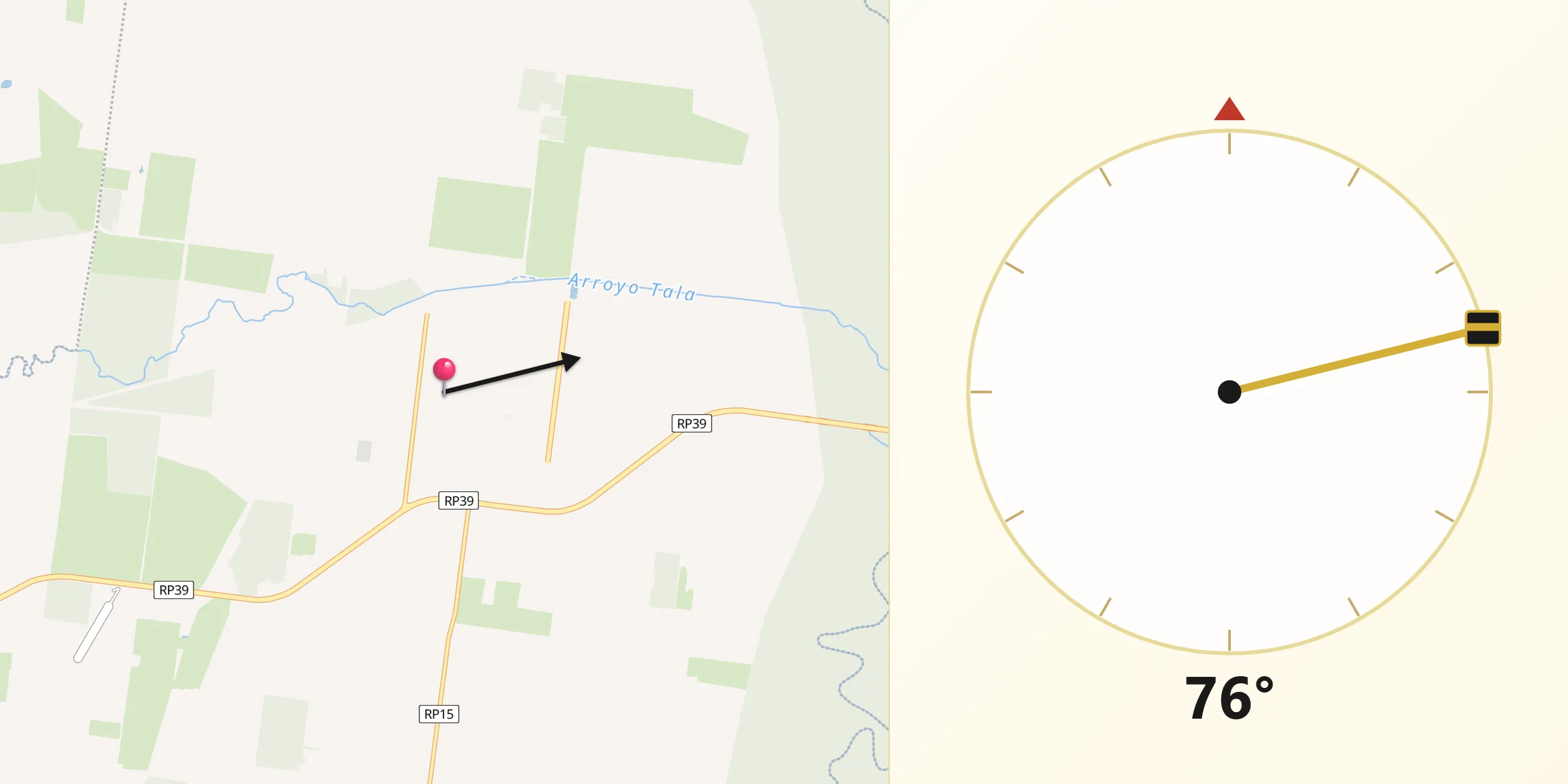 Dirección de la Qibla desde Rosario del Tala