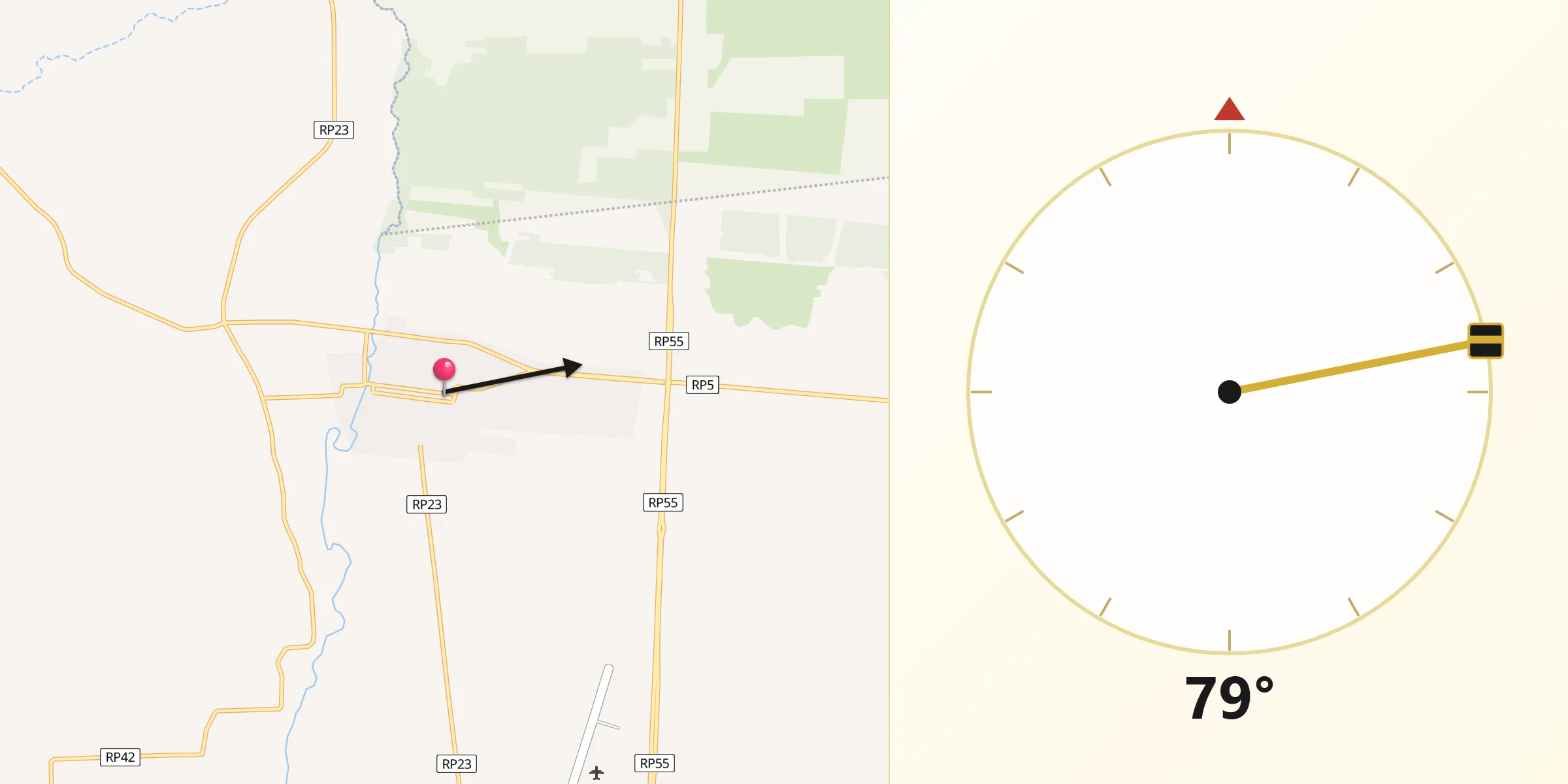 Dirección de la Qibla desde Santa Rosa del Conlara