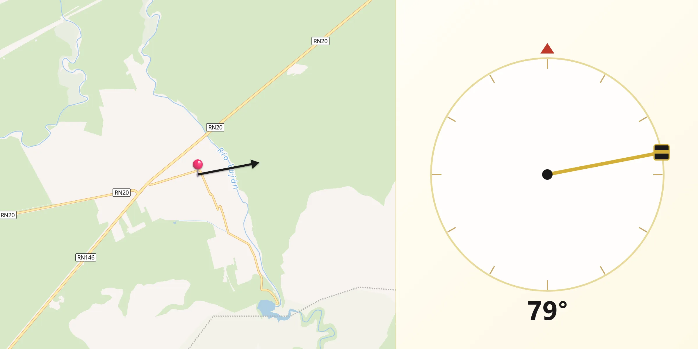 Dirección de la Qibla desde Luján
