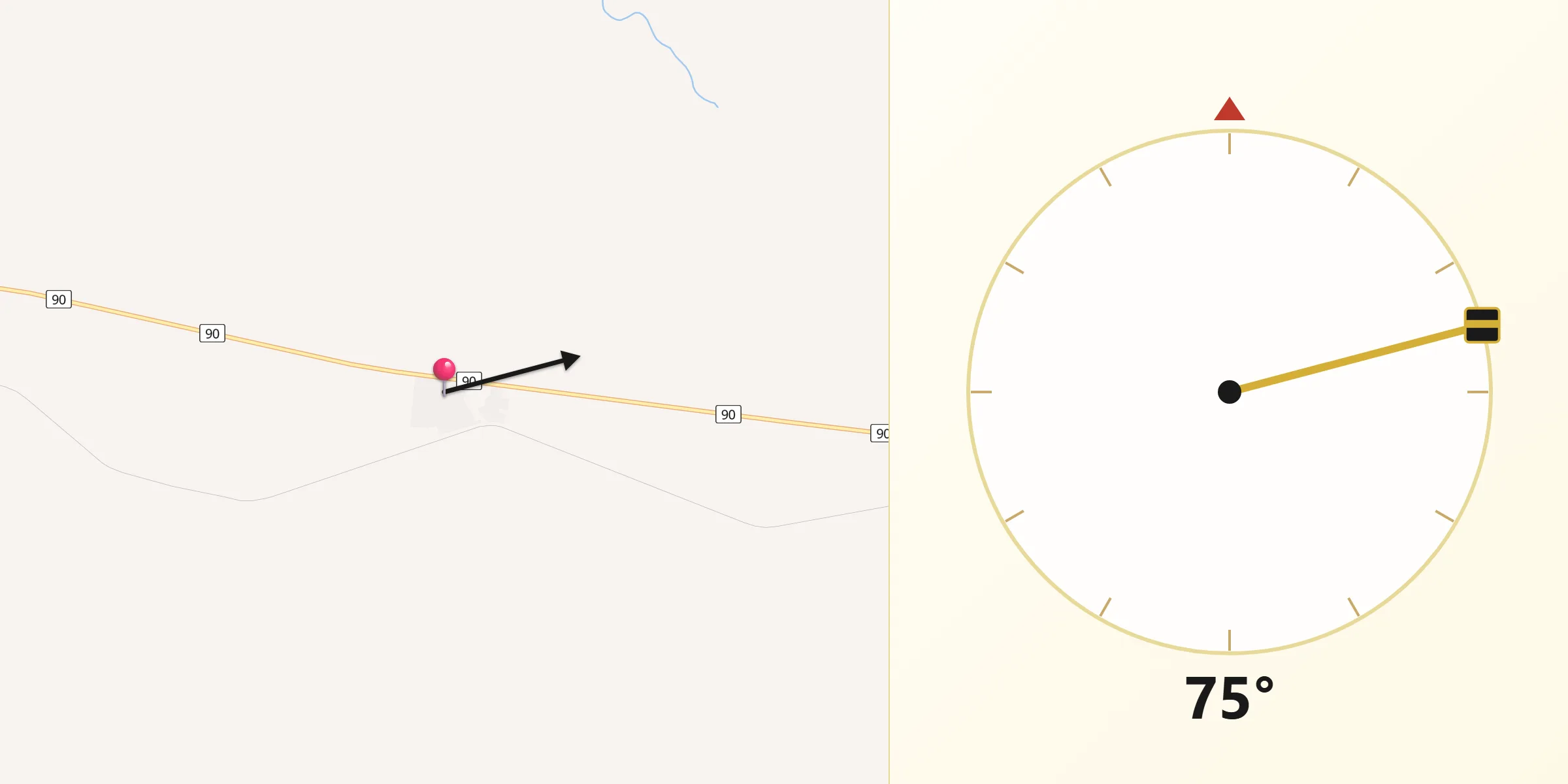 Dirección de la Qibla desde Piedras Coloradas