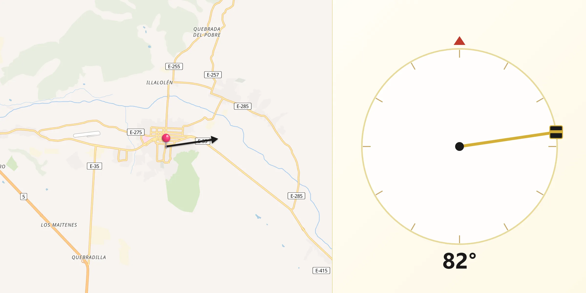 Dirección de la Qibla desde La Ligua