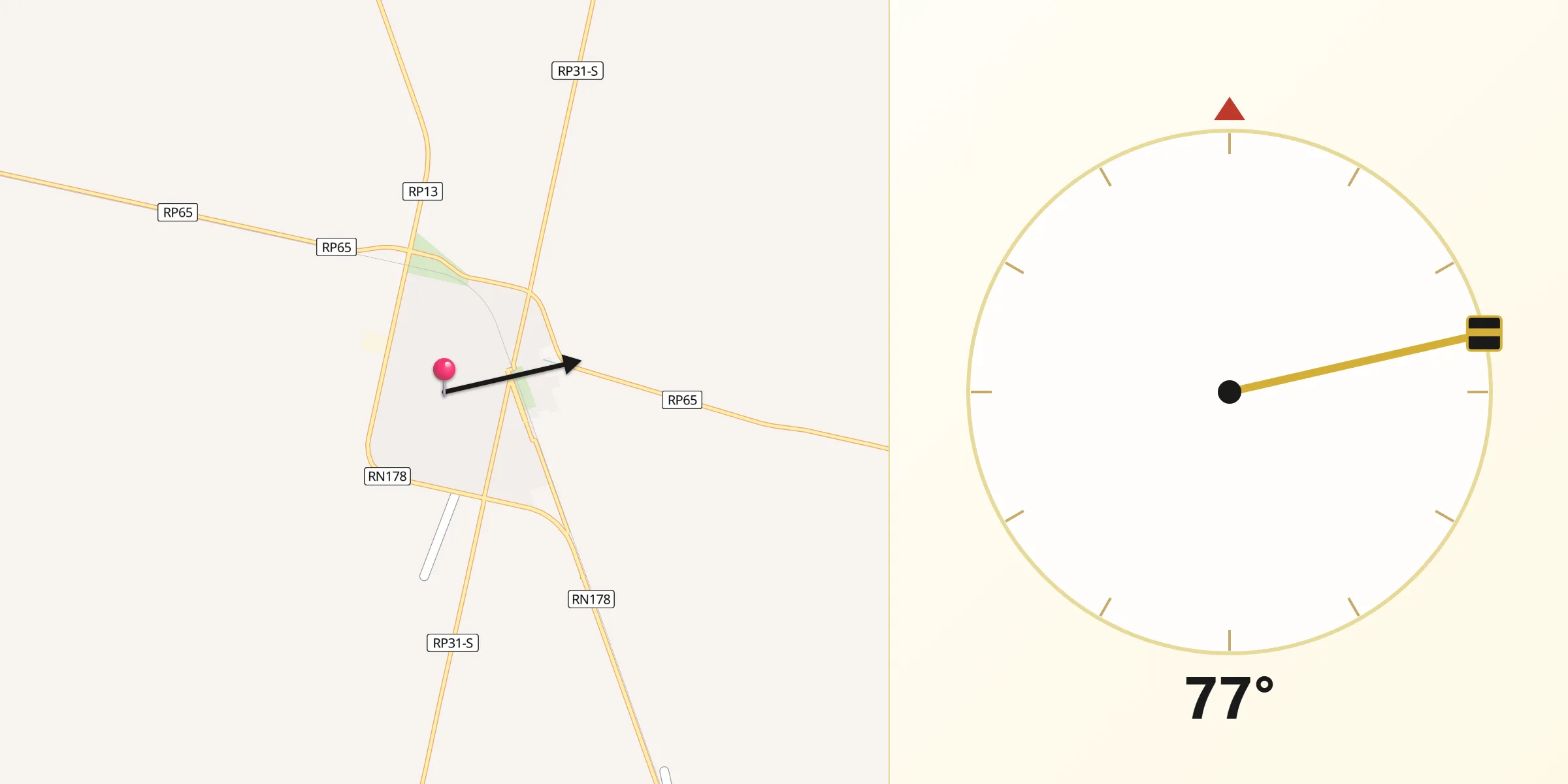 Dirección de la Qibla desde Las Rosas
