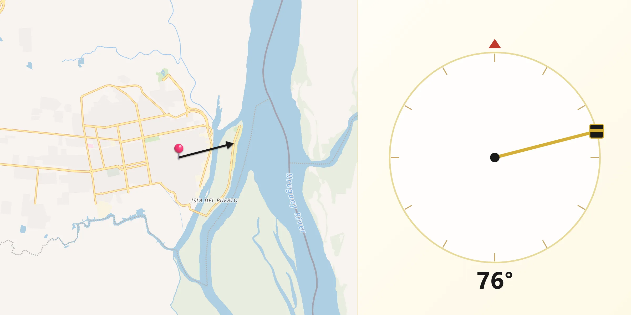 Dirección de la Qibla desde Concepción del Uruguay