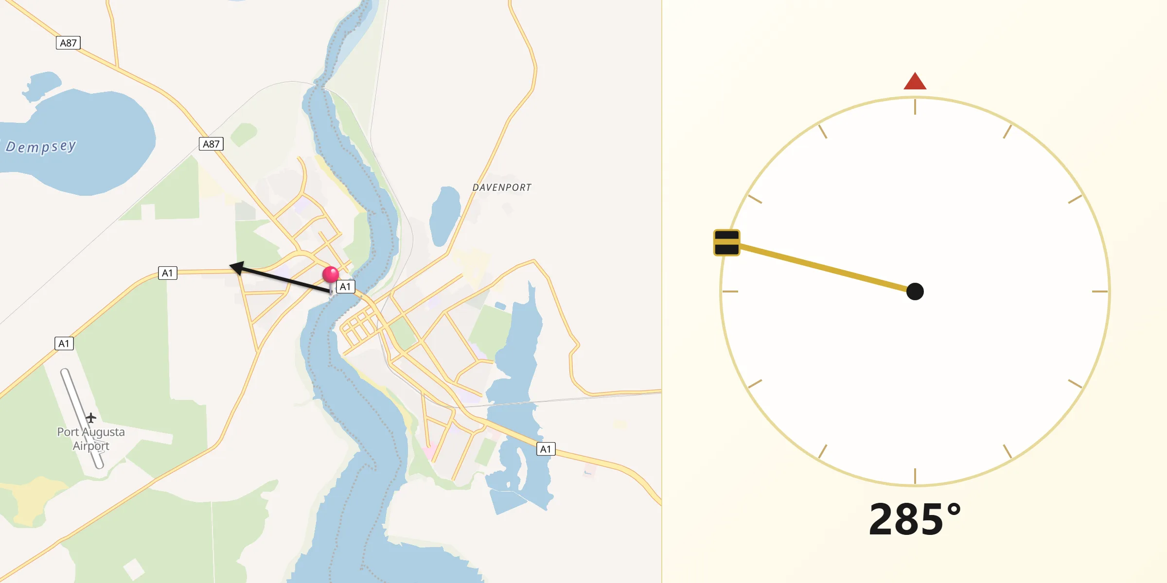 Qibla Direction from Port Augusta West