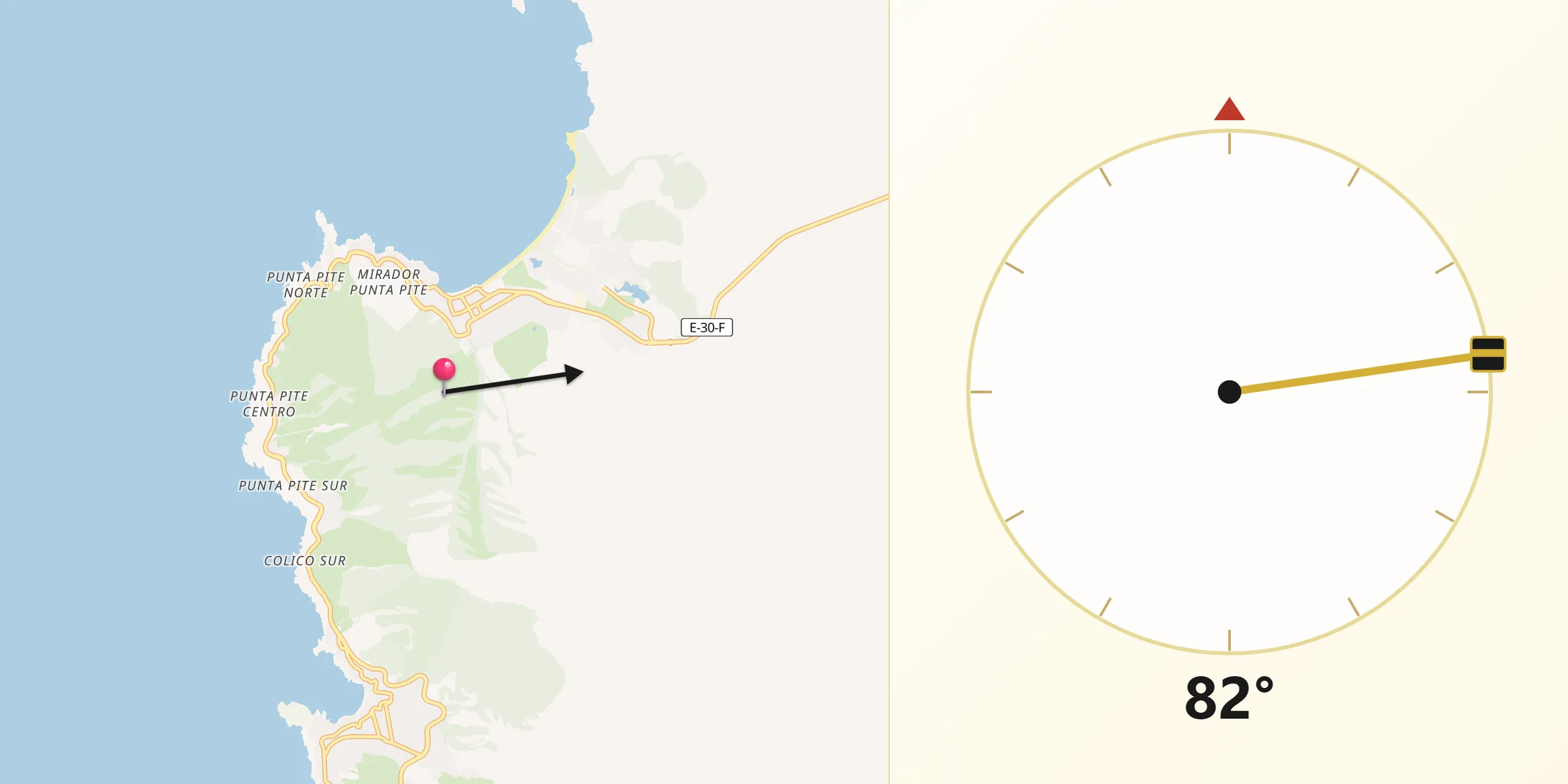 Dirección de la Qibla desde Papudo