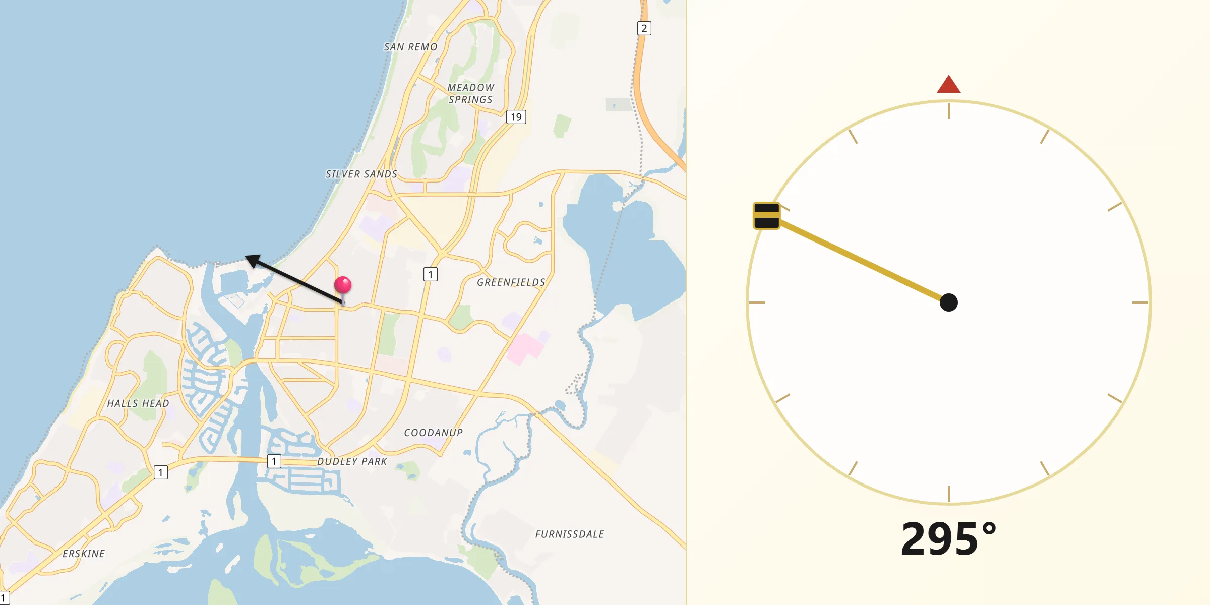 Qibla Direction from Mandurah city centre
