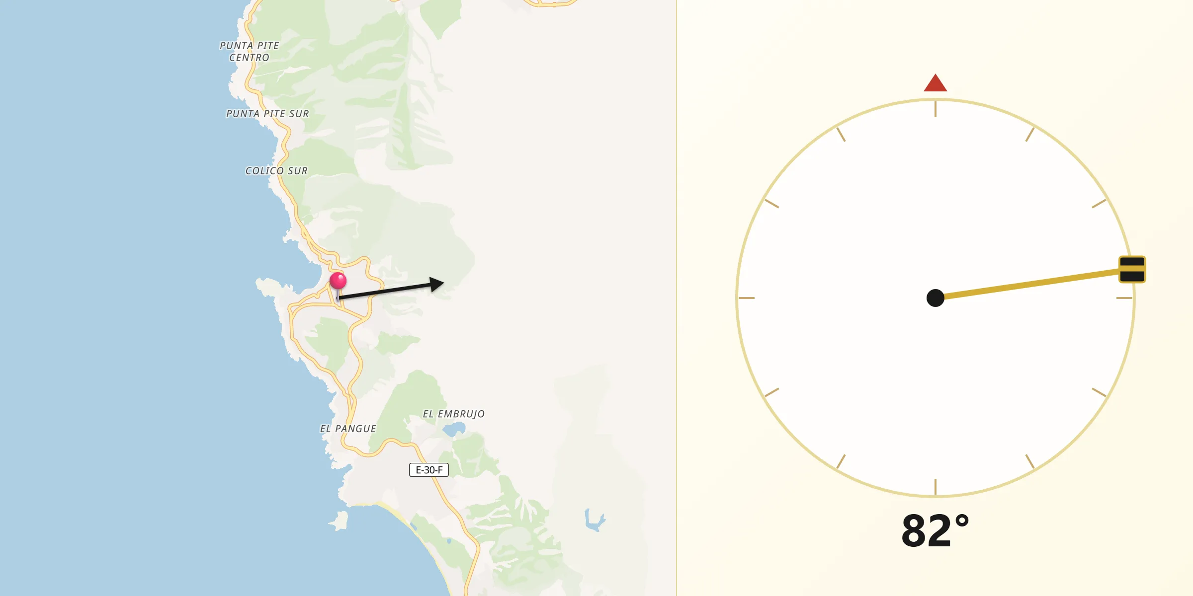 Dirección de la Qibla desde Zapallar