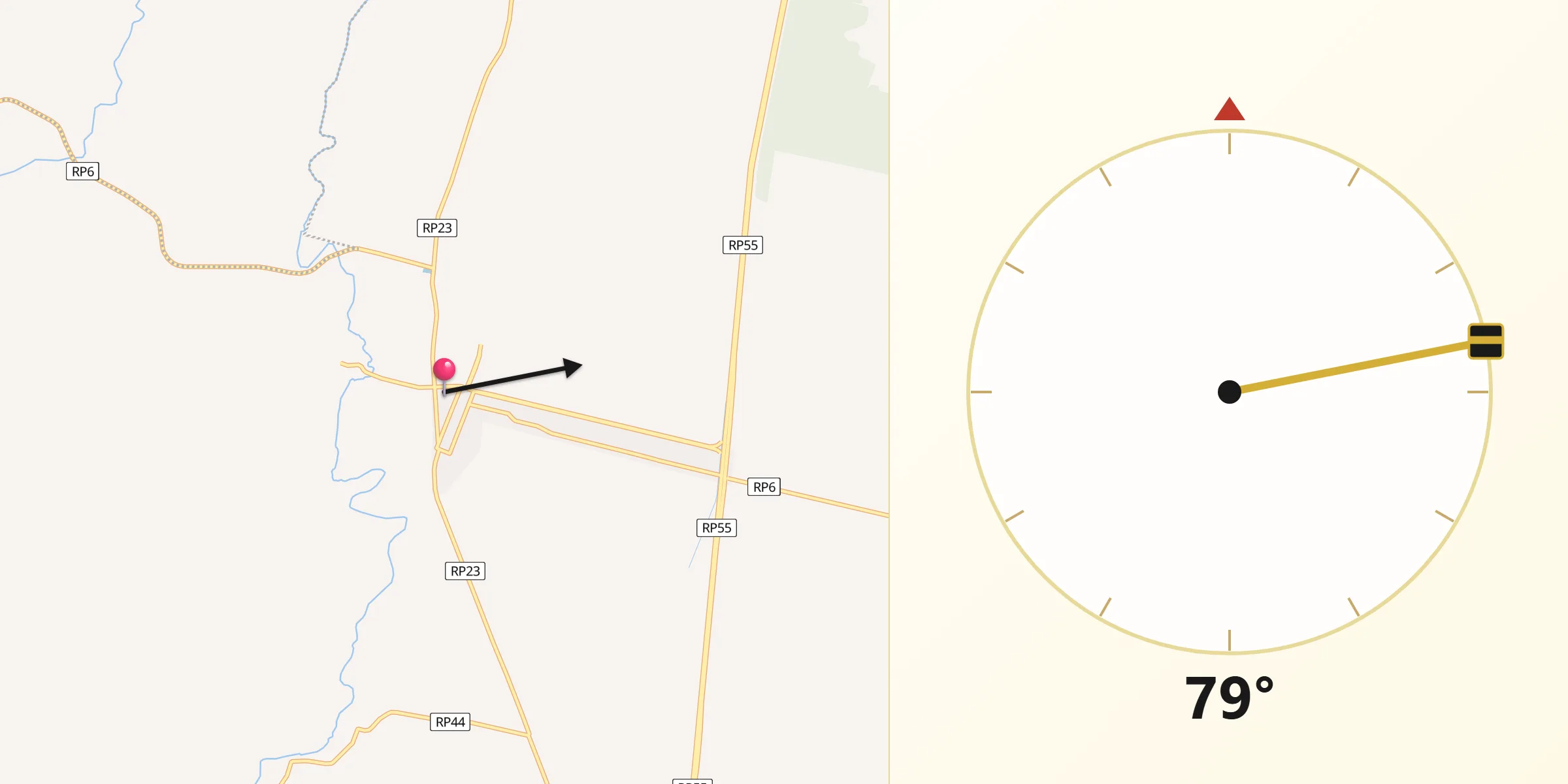 Dirección de la Qibla desde Concarán