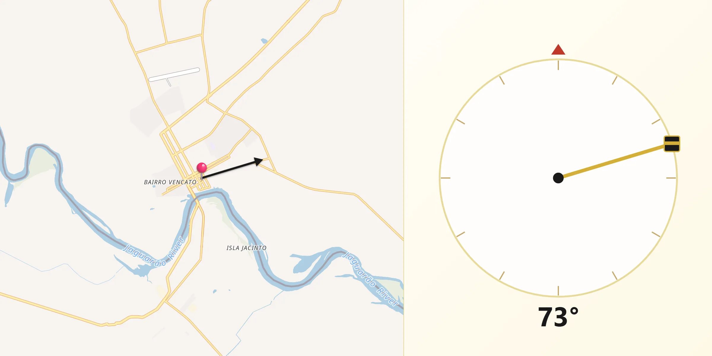 Direção da Qibla a partir de Jaguarão