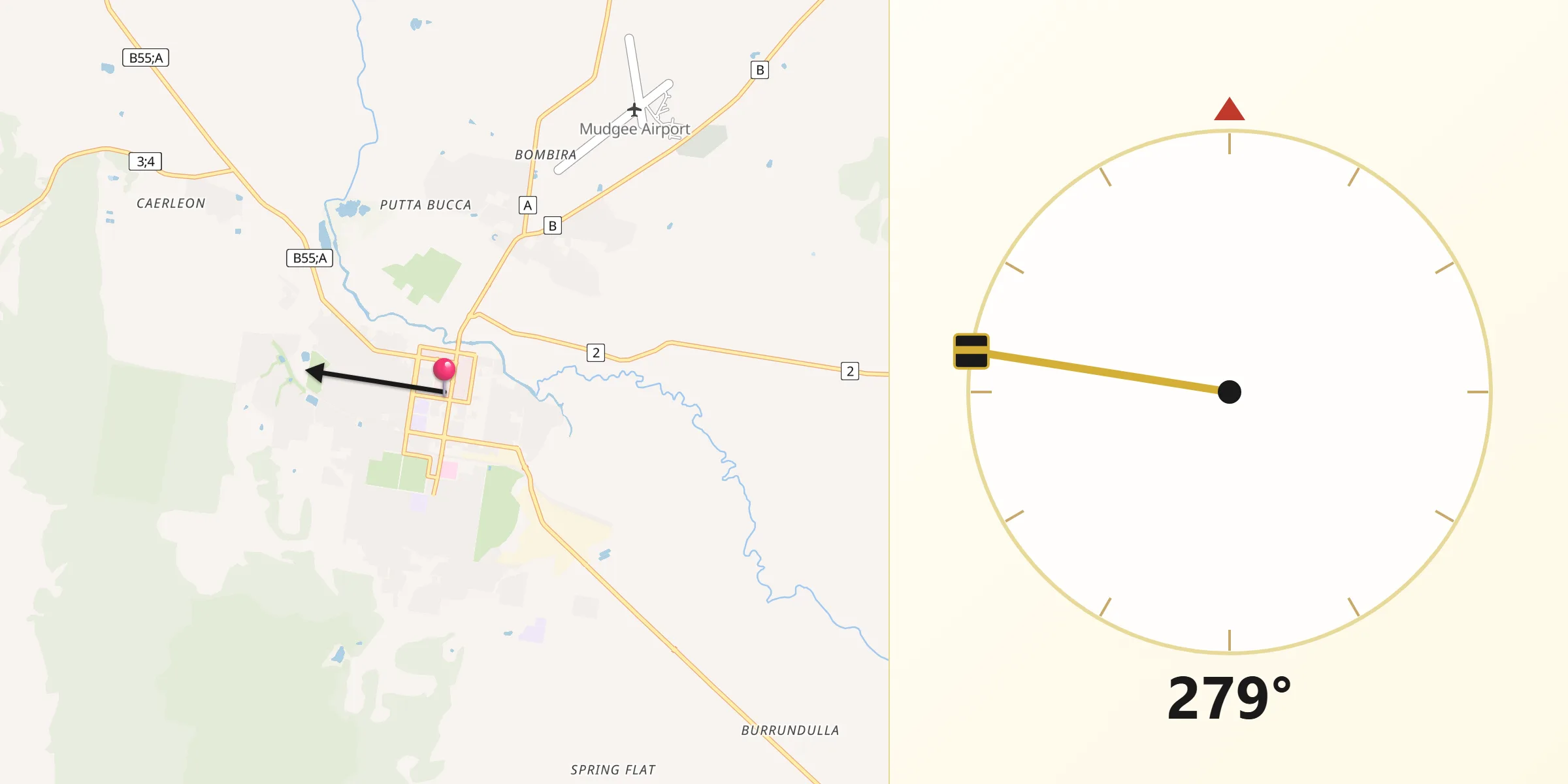 Qibla Direction from Mudgee