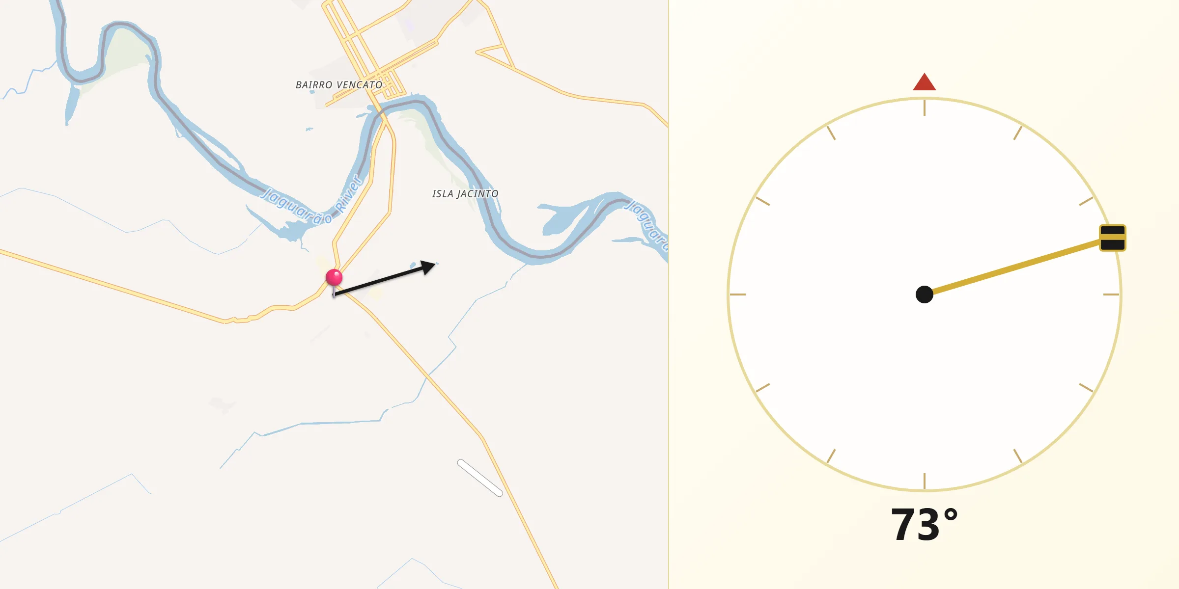 Dirección de la Qibla desde Río Branco