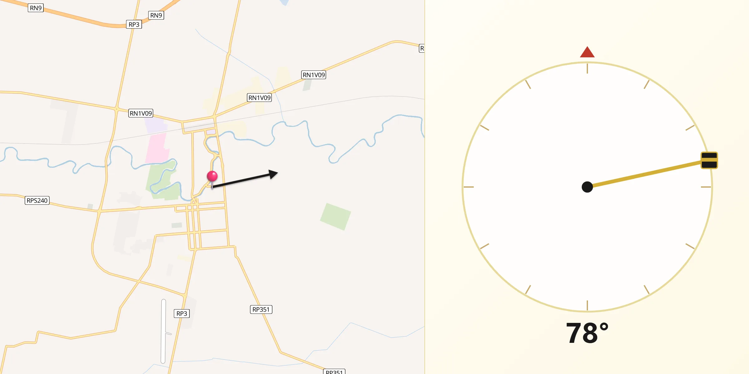 Dirección de la Qibla desde Bell Ville