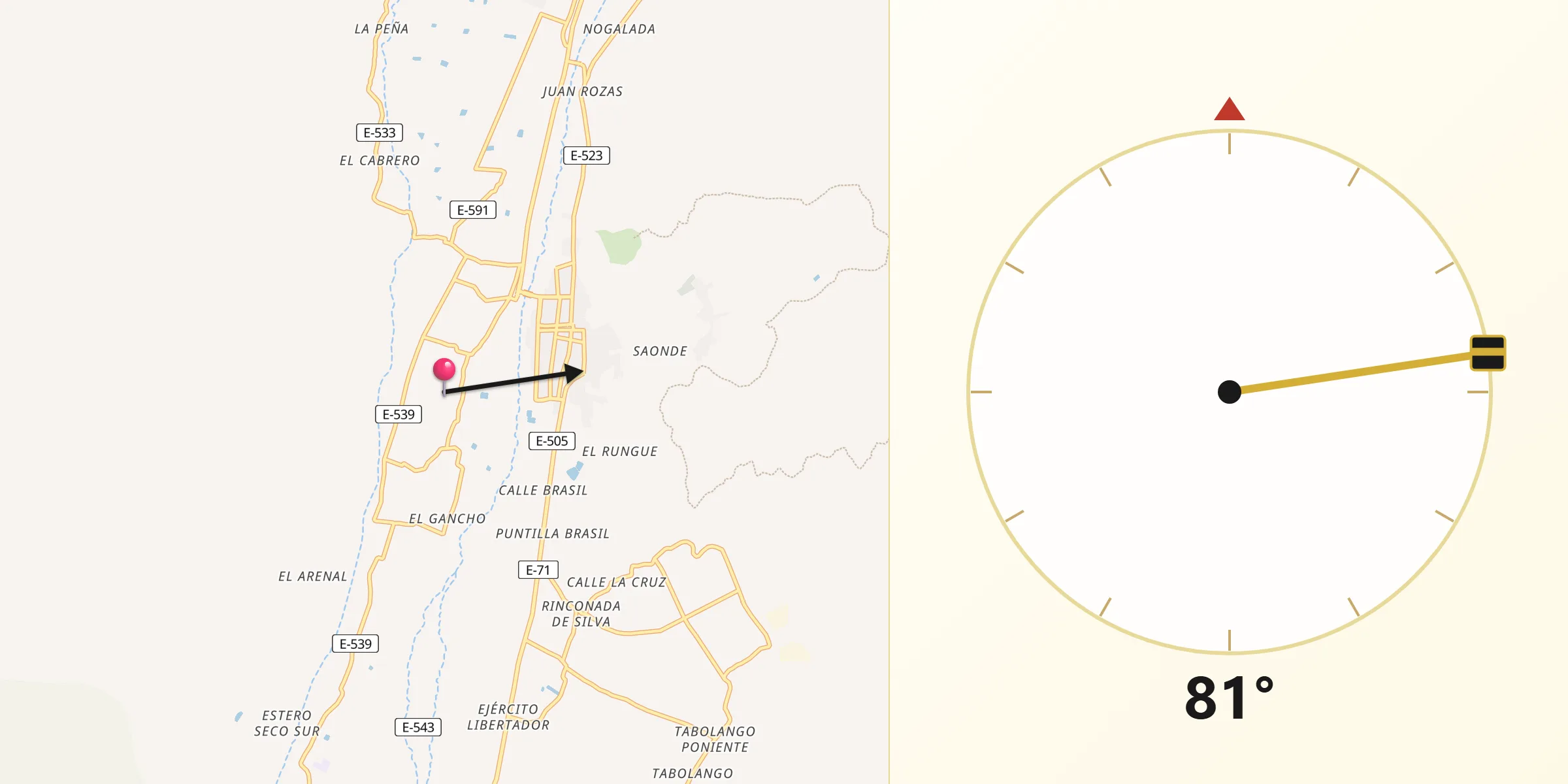 Dirección de la Qibla desde Putaendo