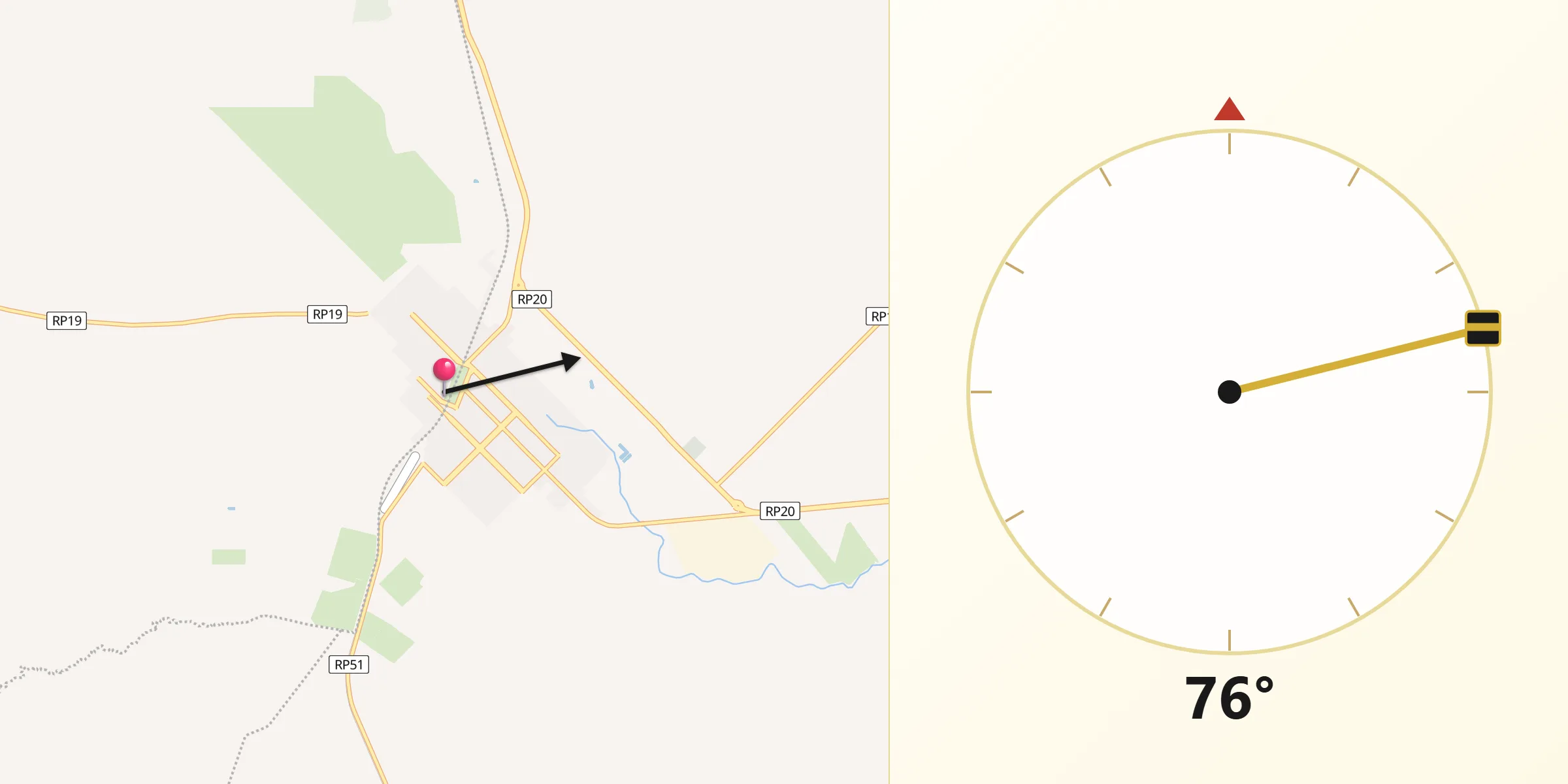Dirección de la Qibla desde Urdinarrain
